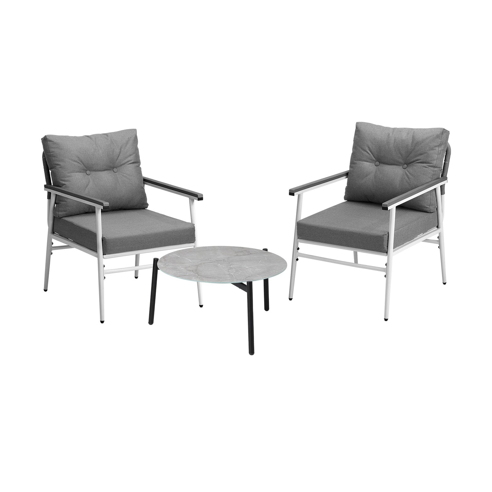 Livsip Outdoor Patio Setting 3PC Bistro Lounge Furniture Set 50cm Grey Table - Sunyee