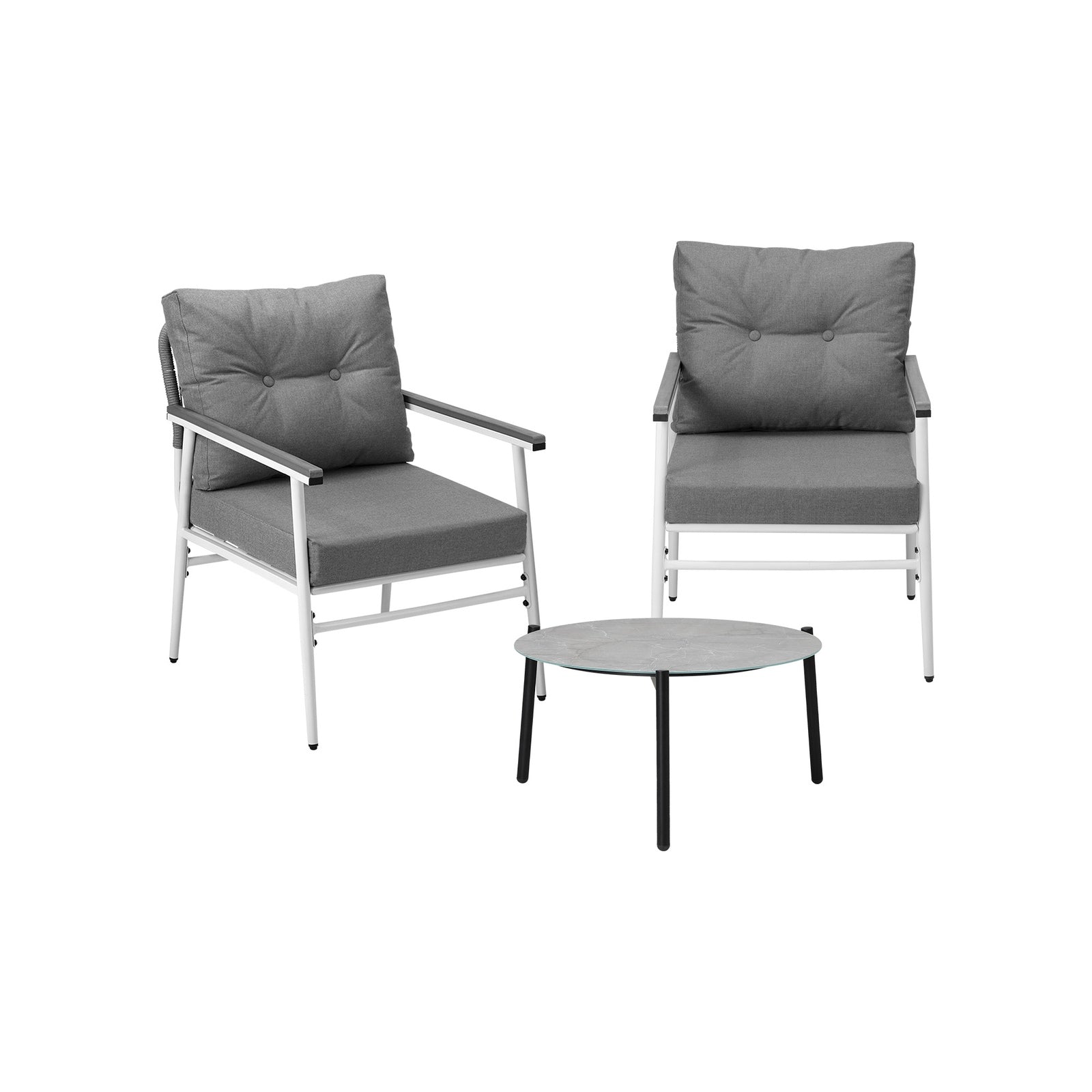 Livsip Outdoor Patio Setting 3PC Bistro Lounge Furniture Set 50cm Grey Table - Sunyee