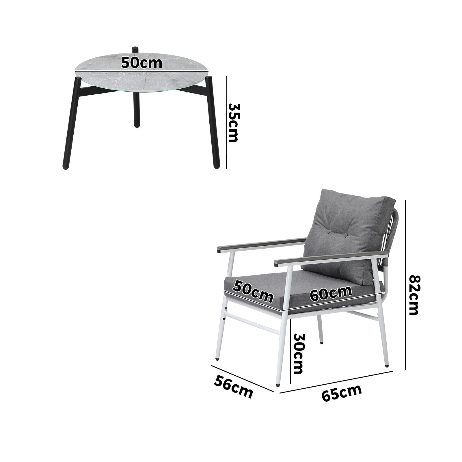 Livsip Outdoor Patio Setting 3PC Bistro Lounge Furniture Set 50cm Grey Table - Sunyee