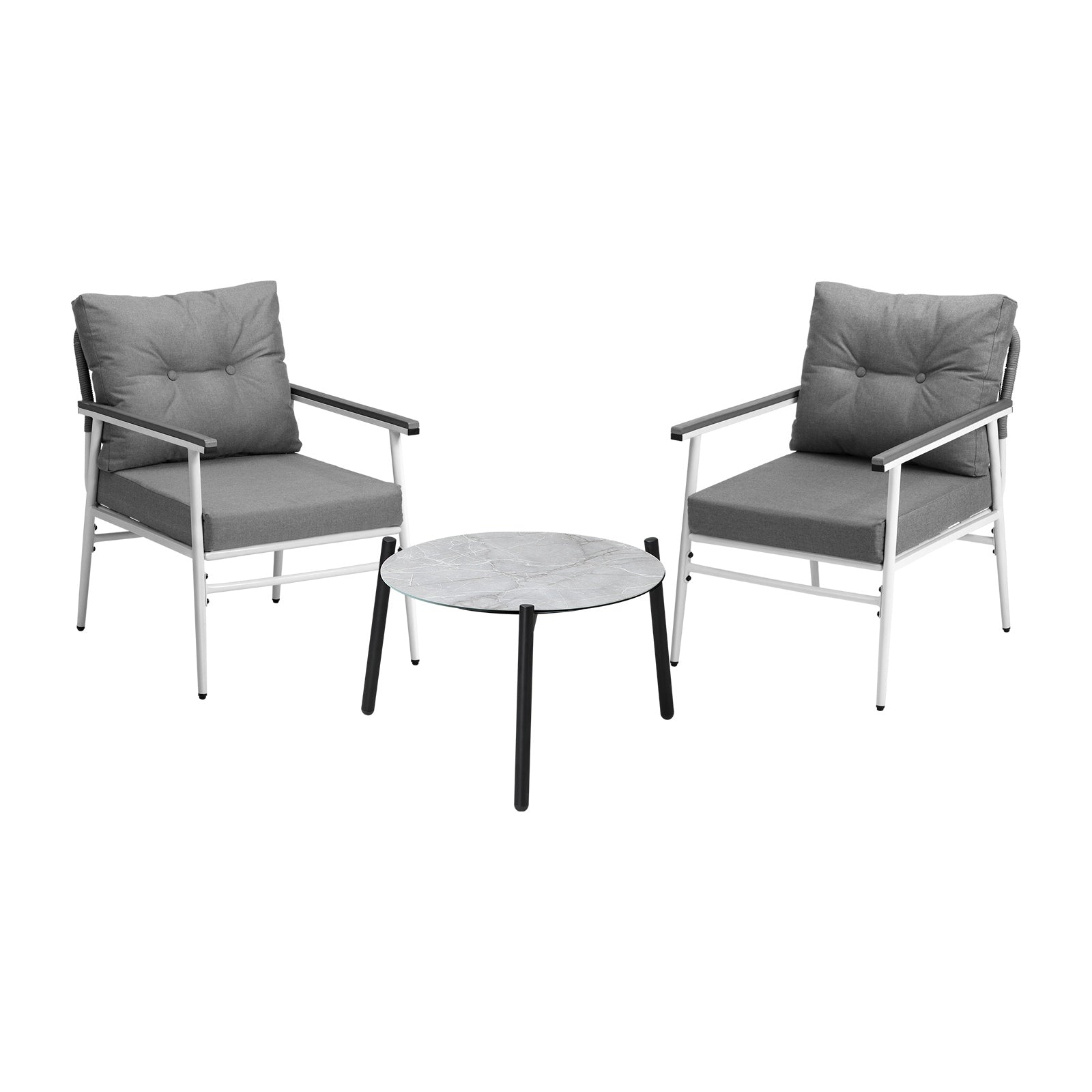 Livsip Outdoor Patio Setting 3PC Bistro Lounge Furniture Set 50cm Grey Table - Sunyee