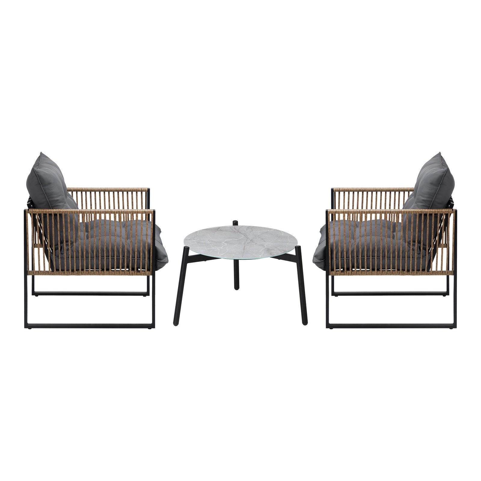 Livsip Outdoor Patio Set Furniture Grey 50cm Coffee Table Rattan Chairs 3PCS - Sunyee
