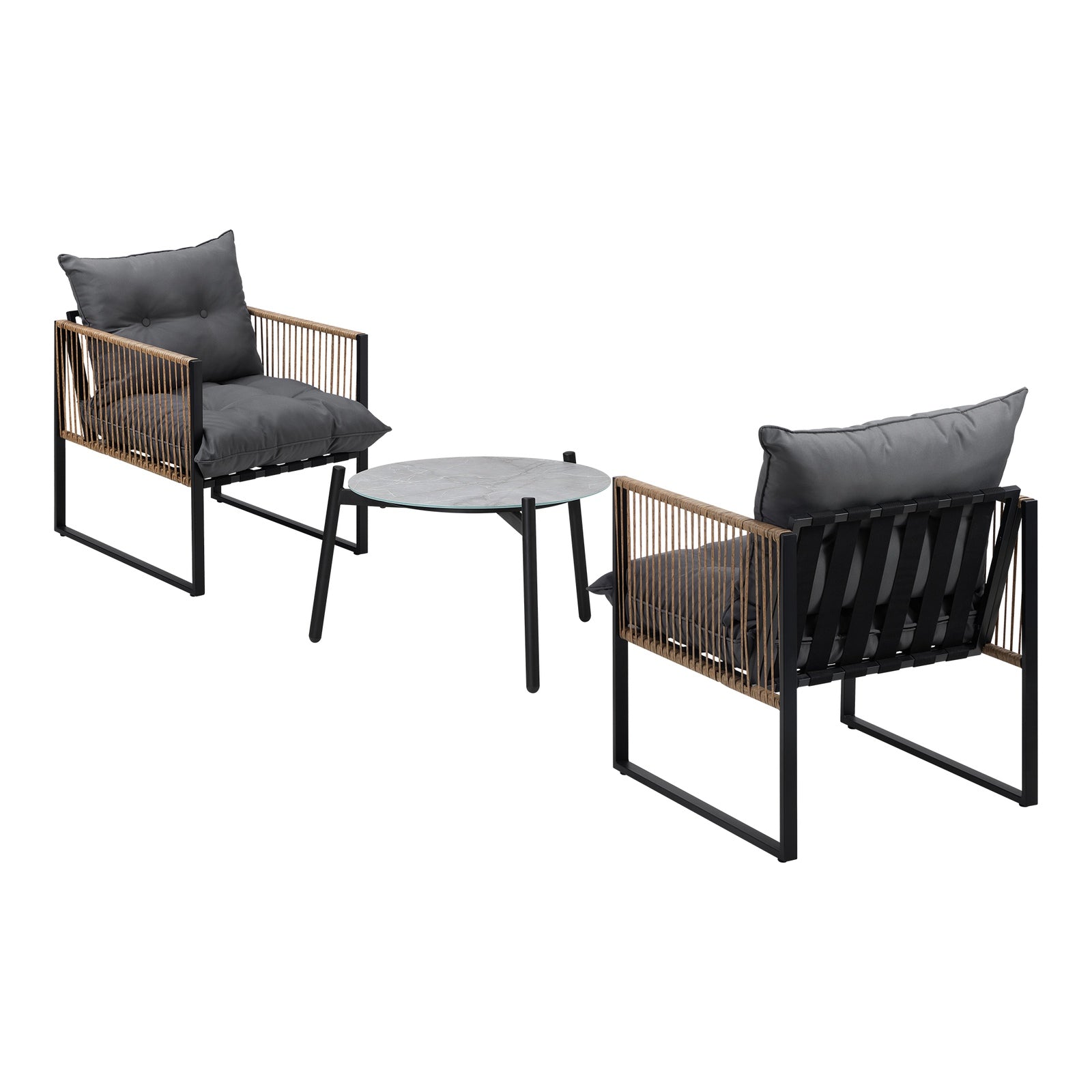 Livsip Outdoor Patio Set Furniture Grey 50cm Coffee Table Rattan Chairs 3PCS - Sunyee