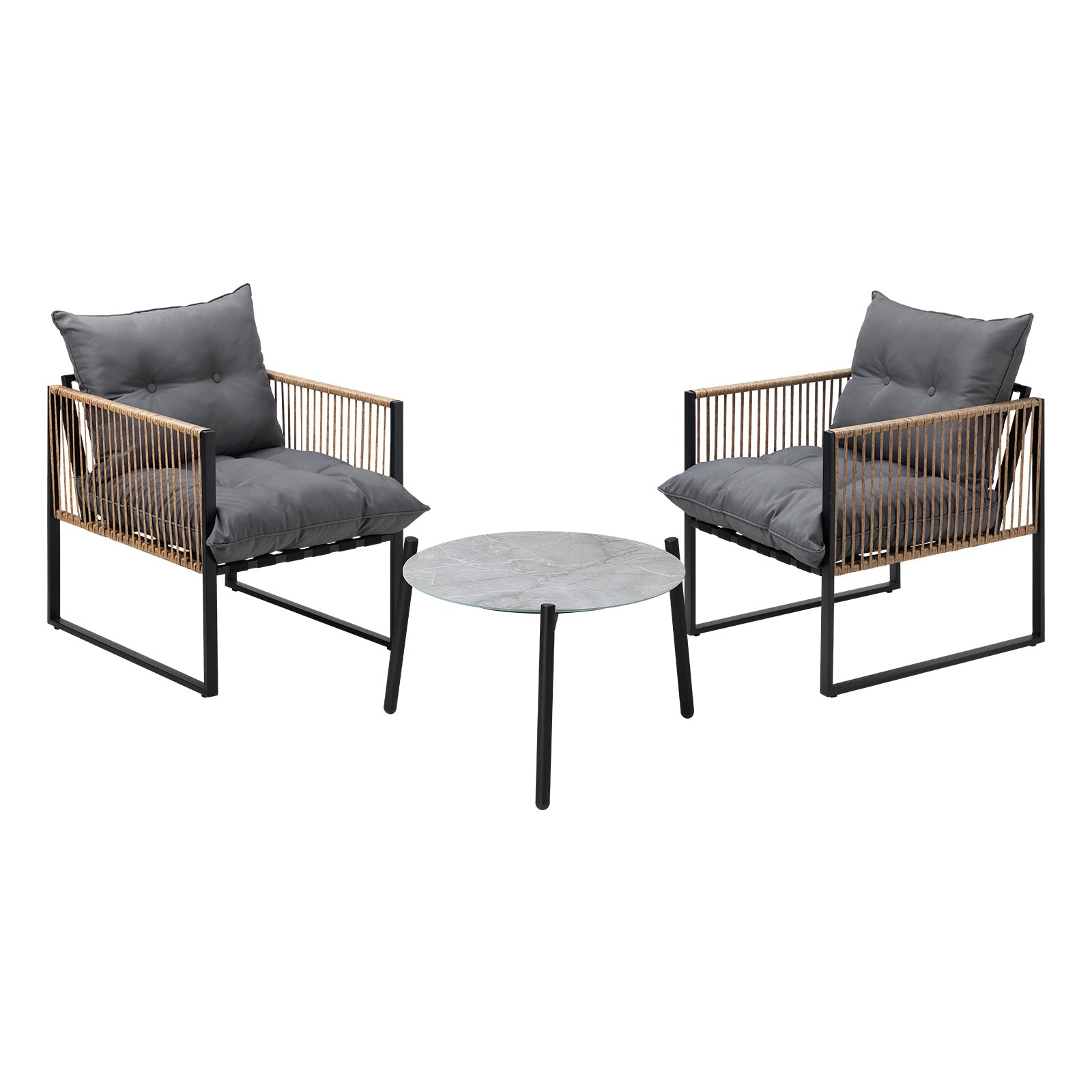 Livsip Outdoor Patio Set Furniture Grey 50cm Coffee Table Rattan Chairs 3PCS - Sunyee