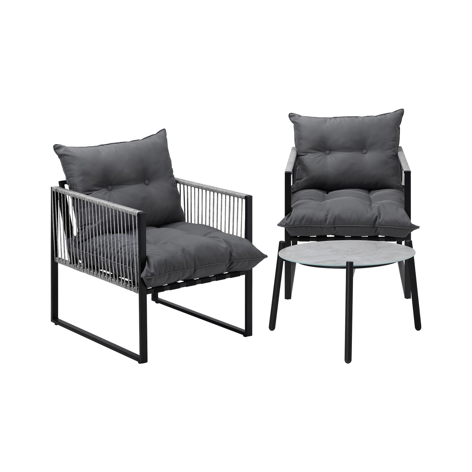 Livsip 3PCS Outdoor Patio Setting Table Chairs Grey 50cm Coffee Table - Sunyee