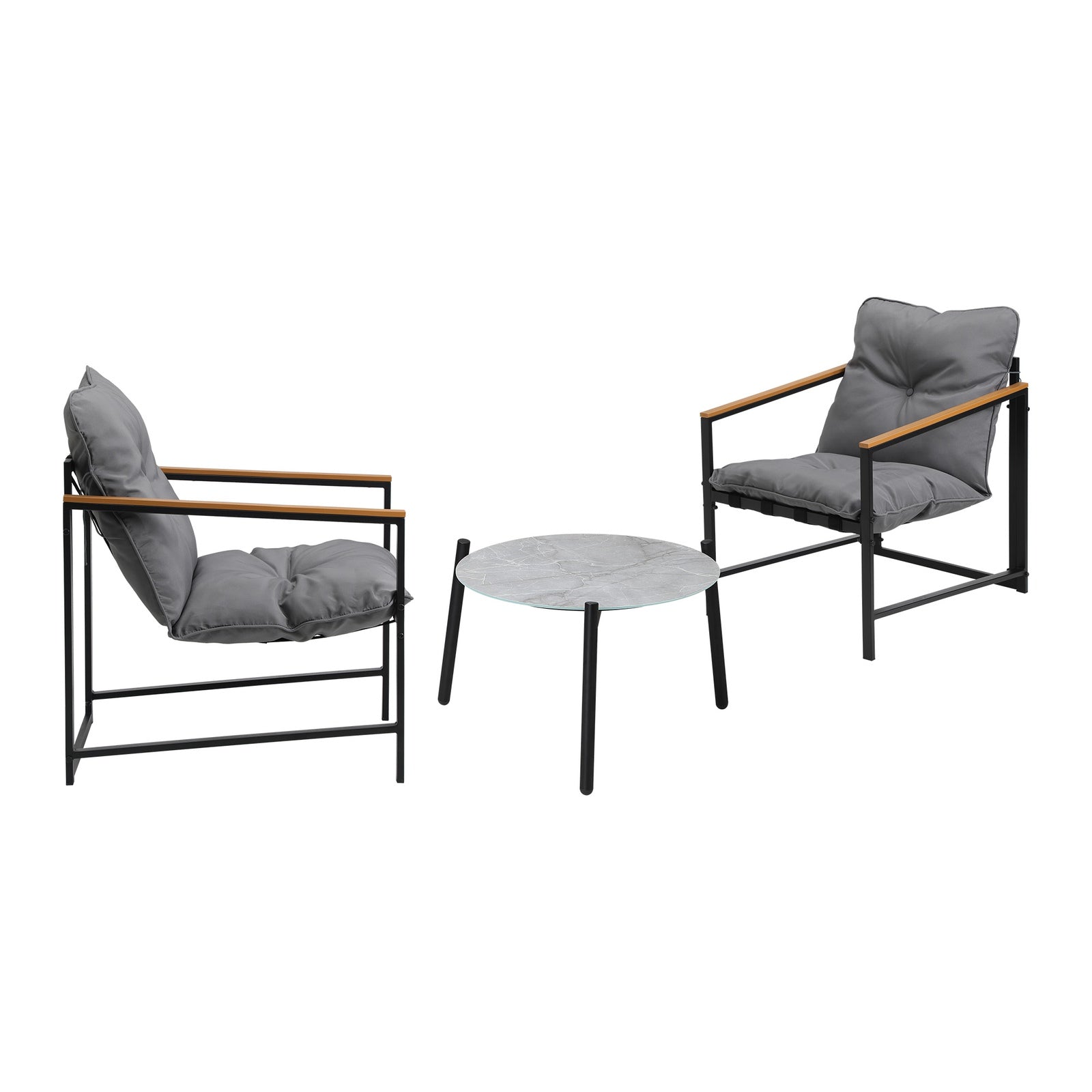 Livsip 3PC Outdoor Patio Furniture Set Bistro Sets 50CM Round Grey Marble Table - Sunyee