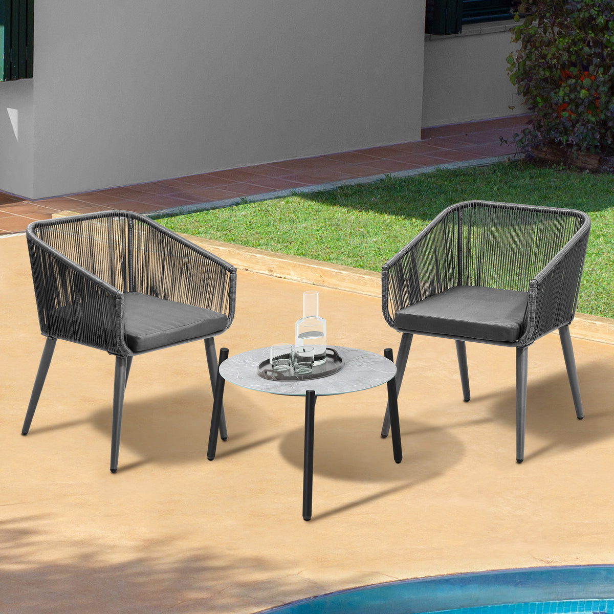Livsip 3 Piece Outdoor Lounge Setting Furniture Patio Set - Sunyee