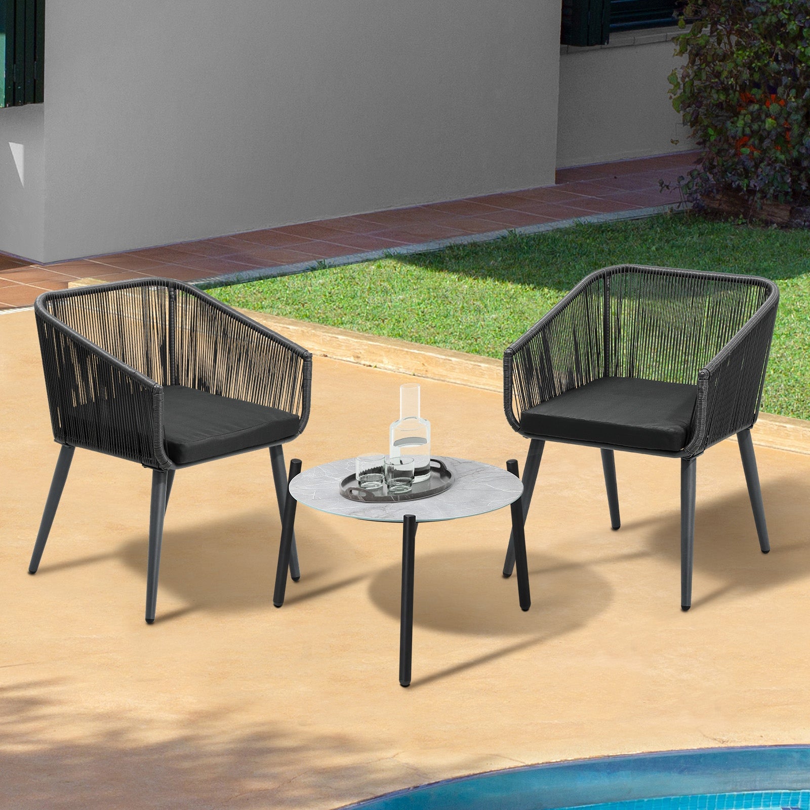 Livsip 3 Piece Outdoor Lounge Setting Furniture Patio Set - Sunyee