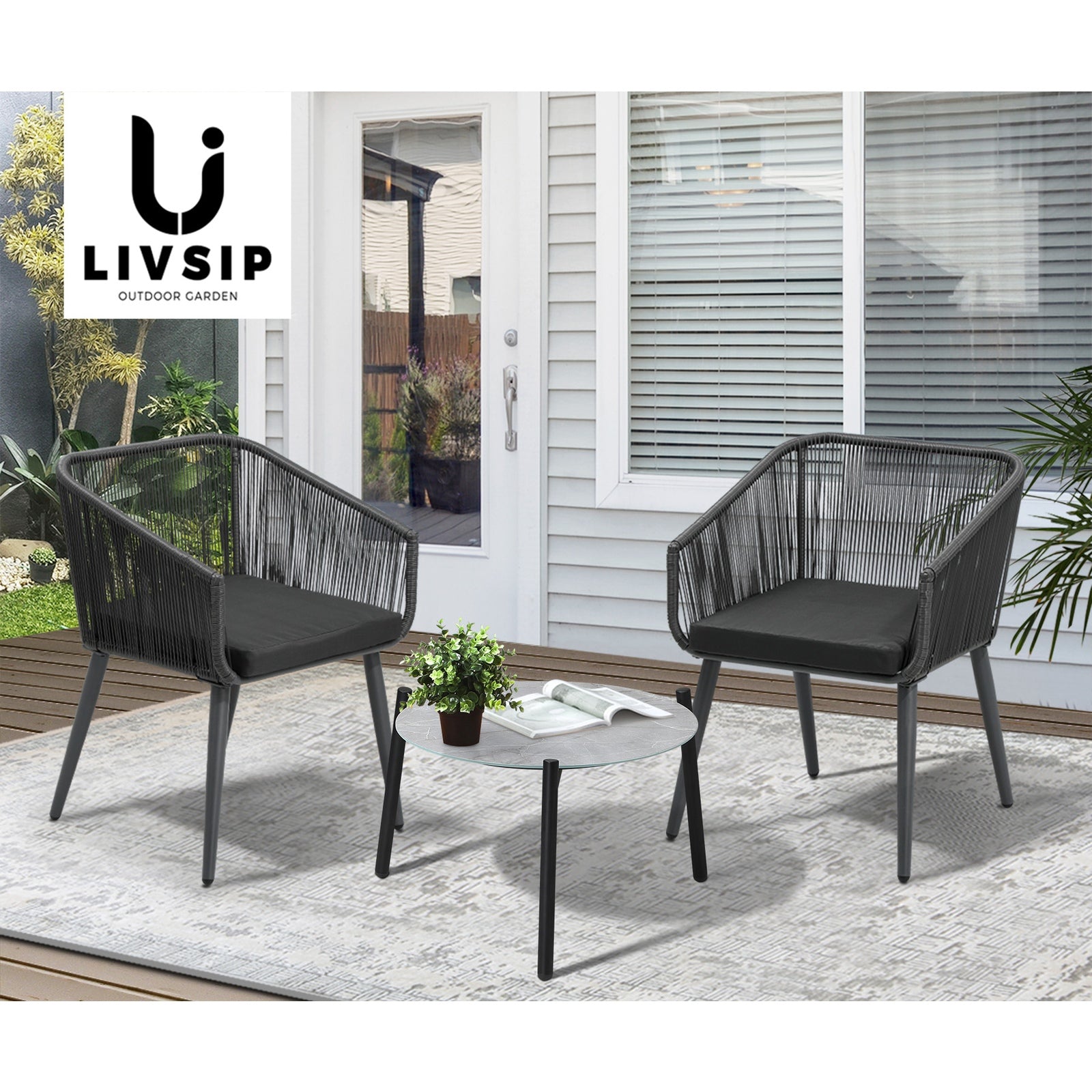 Livsip 3 Piece Outdoor Lounge Setting Furniture Patio Set - Sunyee