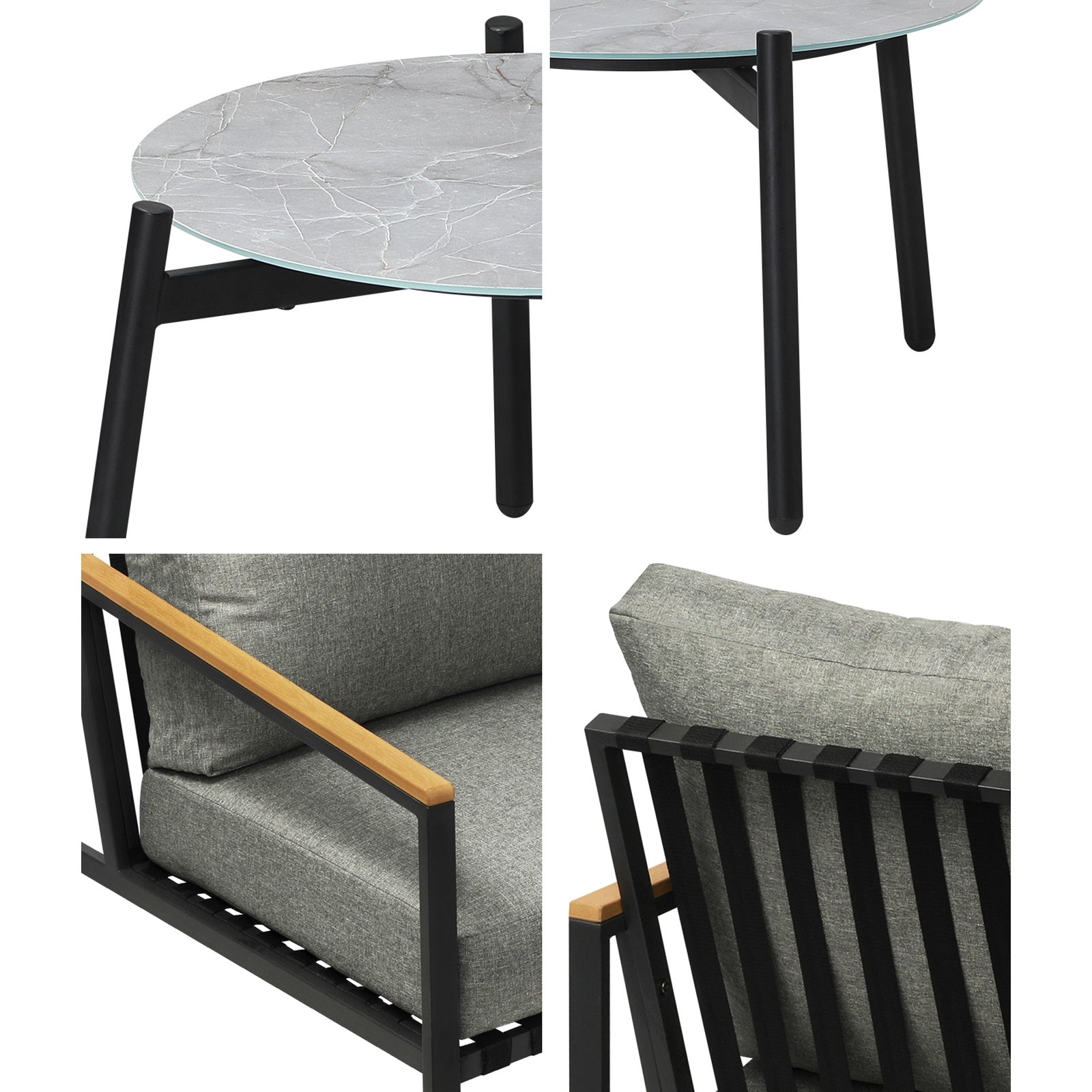 Livsip Outdoor Patio Lounge Set Furniture Coffee Grey 50cm Table Sofa Chairs 3PC - Sunyee