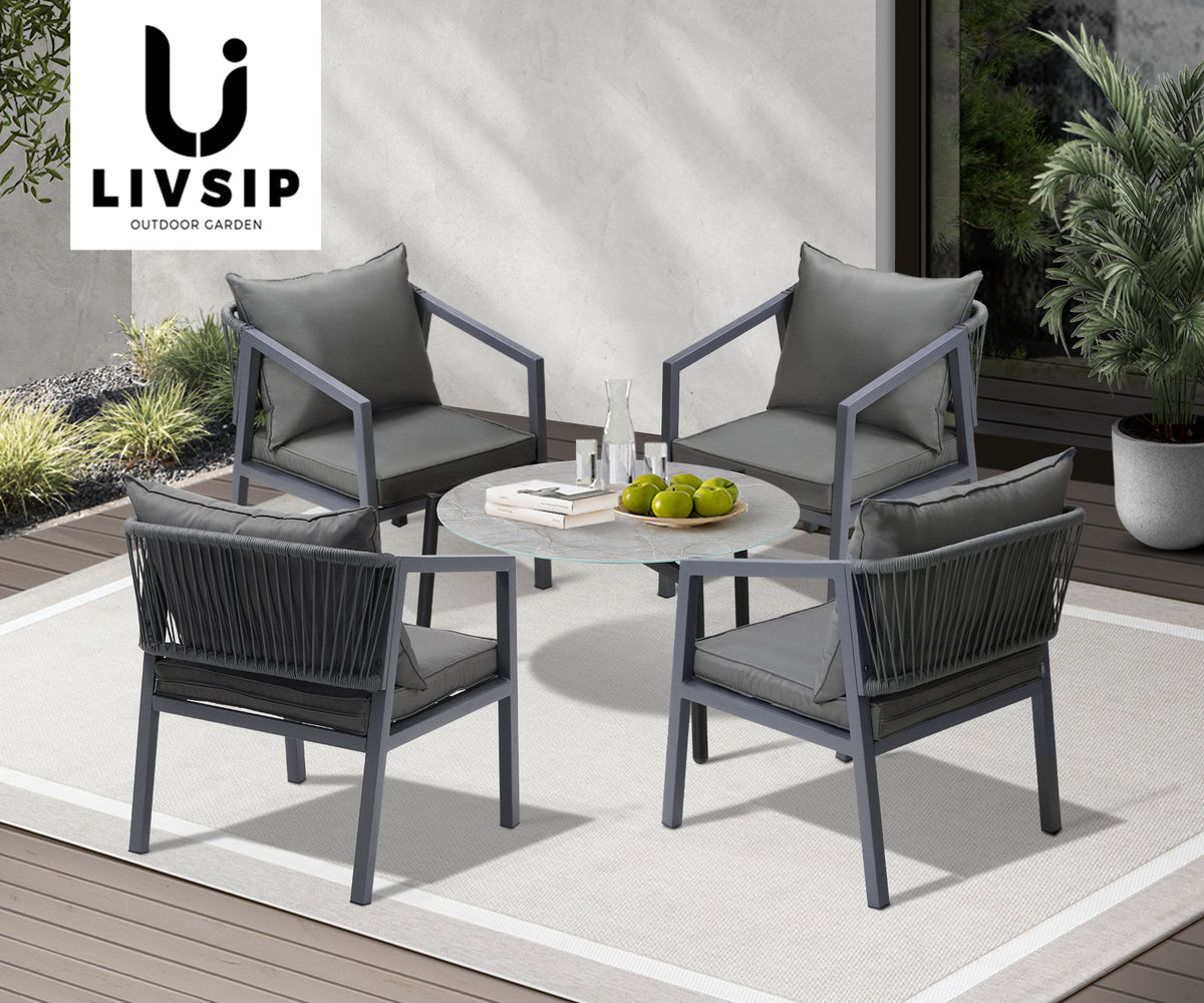 Livsip 5PCS Outdoor Patio Setting Furniture Lounge Set Grey 70cm Coffee Table - Sunyee