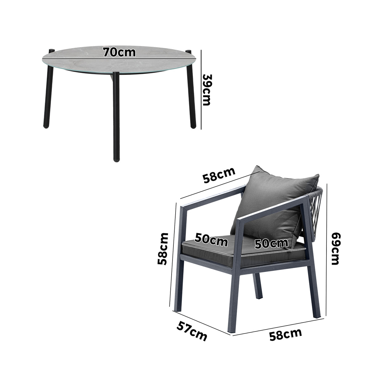 Livsip 5PCS Outdoor Patio Setting Furniture Lounge Set Grey 70cm Coffee Table - Sunyee