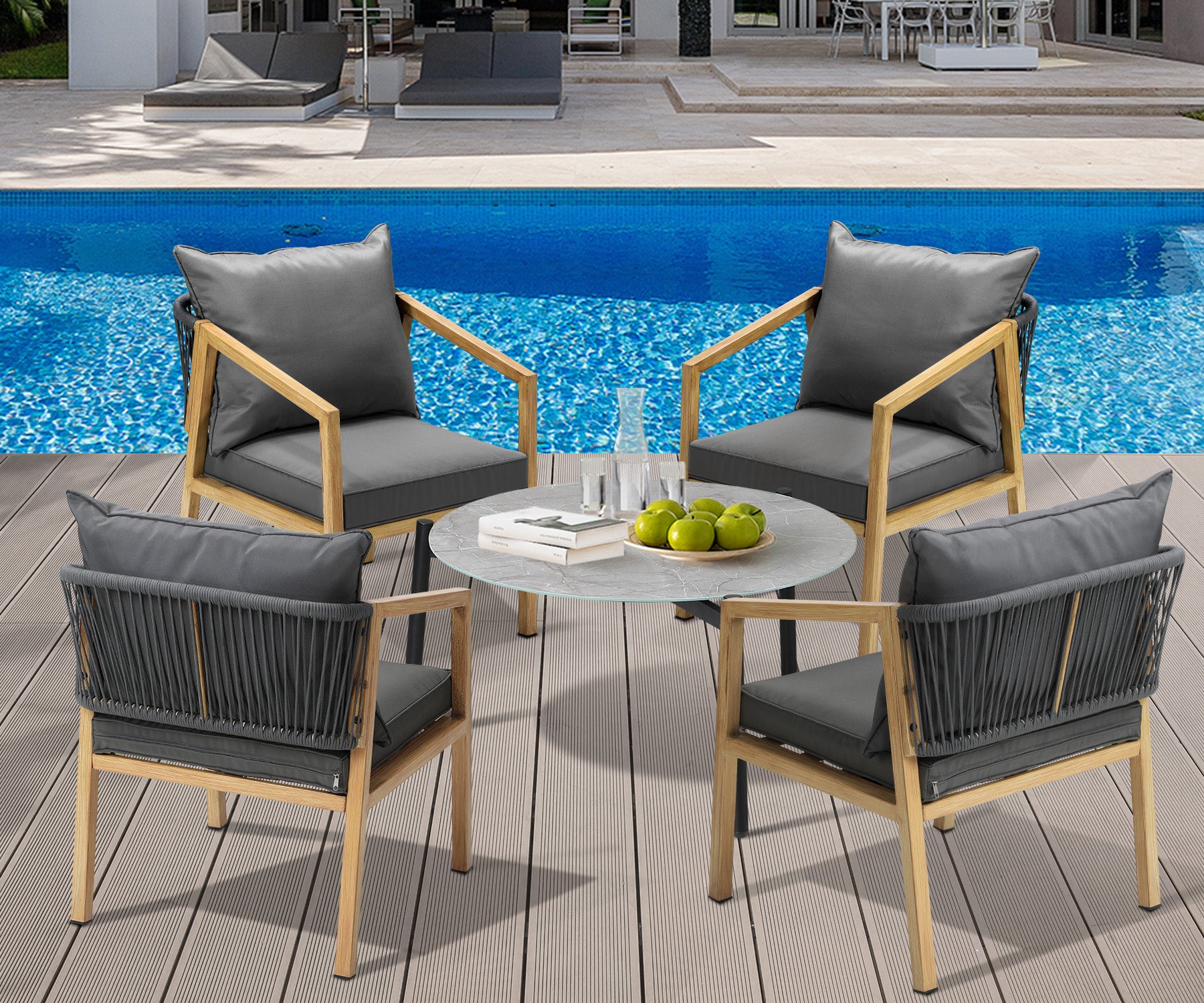 Livsip 5PCS Outdoor Patio Setting Furniture Lounge Set Grey 70cm Coffee Table - Sunyee