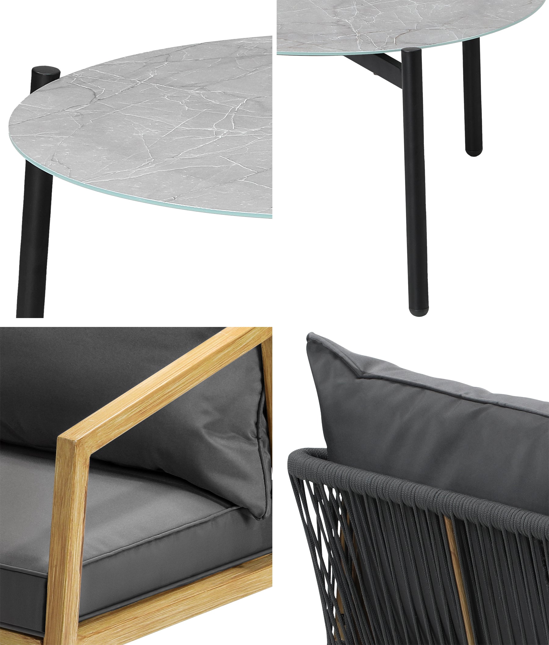 Livsip 5PCS Outdoor Patio Setting Furniture Lounge Set Grey 70cm Coffee Table - Sunyee