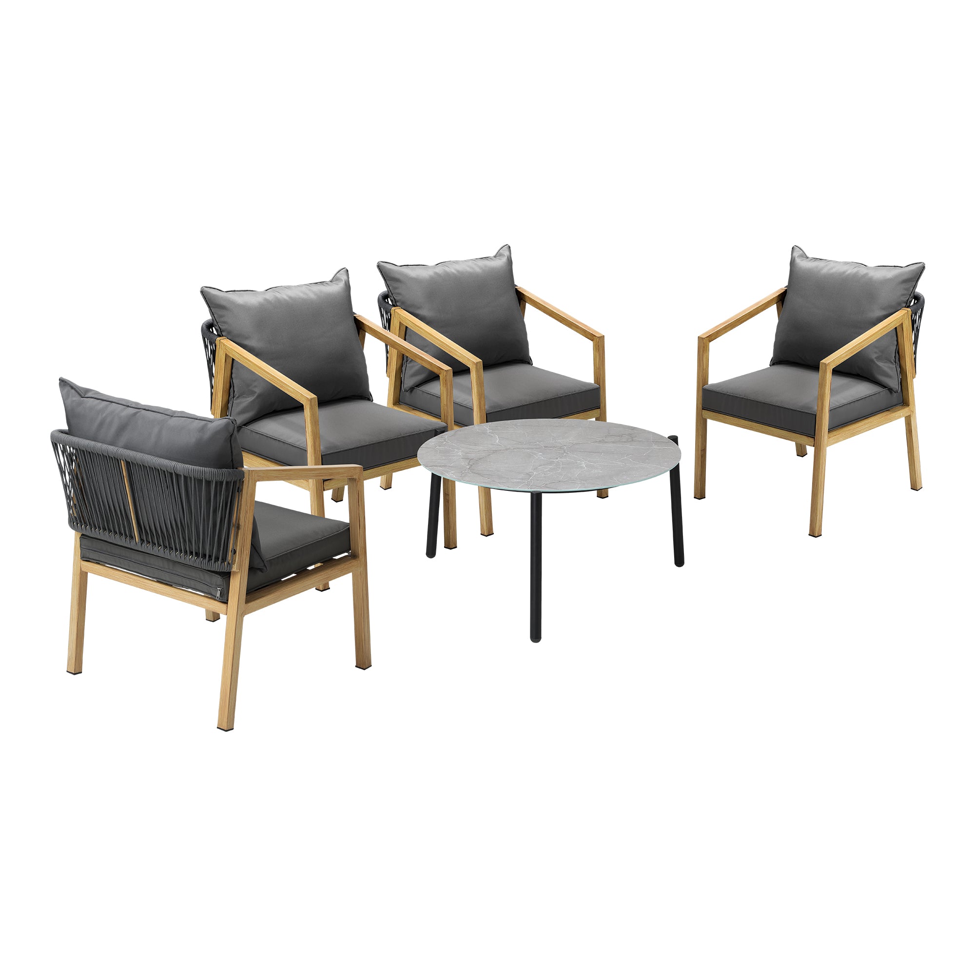 Livsip 5PCS Outdoor Patio Setting Furniture Lounge Set Grey 70cm Coffee Table - Sunyee