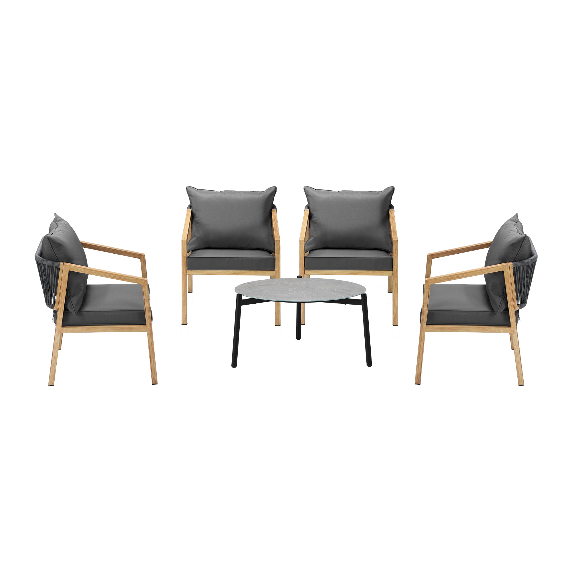 Livsip 5PCS Outdoor Patio Setting Furniture Lounge Set Grey 70cm Coffee Table - Sunyee