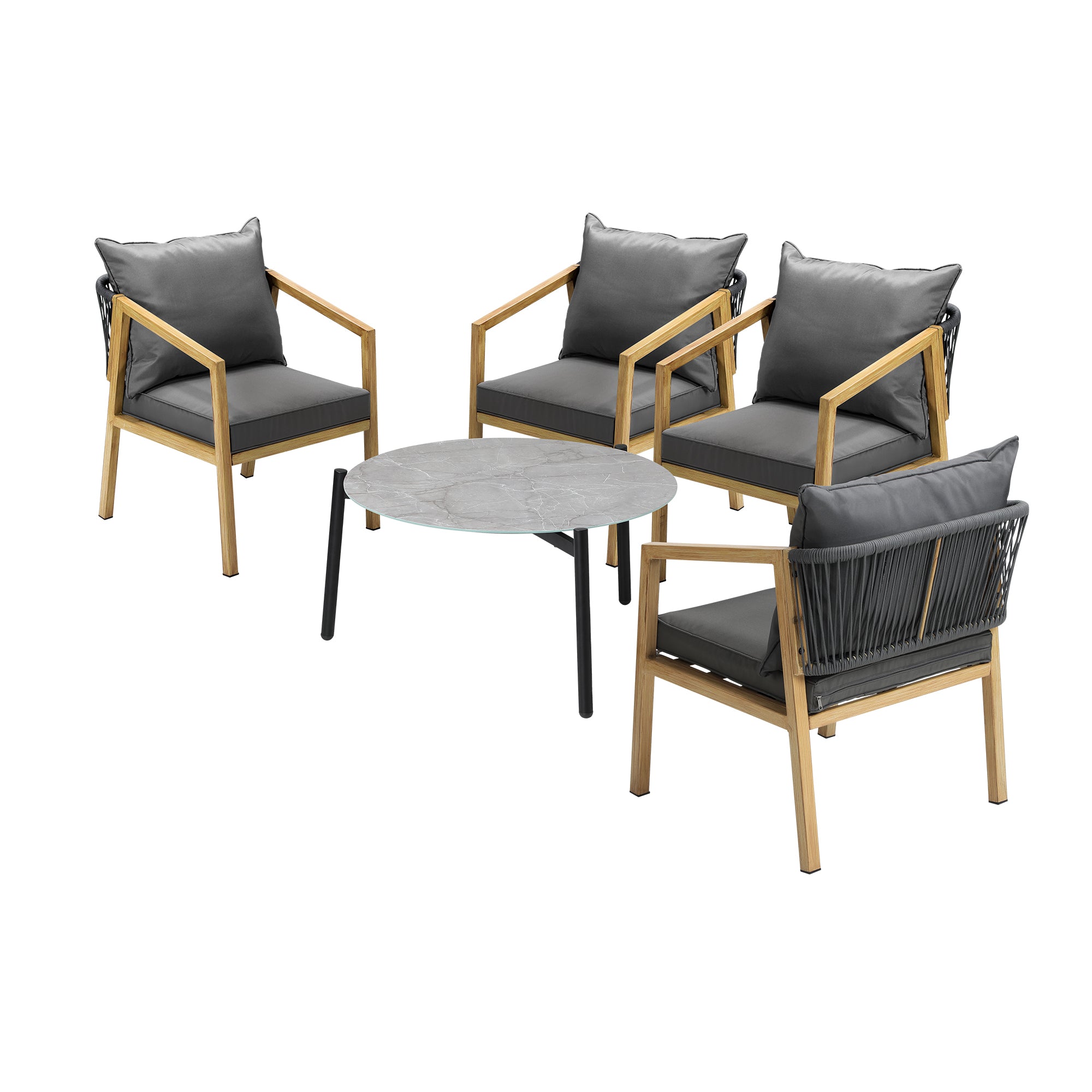 Livsip 5PCS Outdoor Patio Setting Furniture Lounge Set Grey 70cm Coffee Table - Sunyee