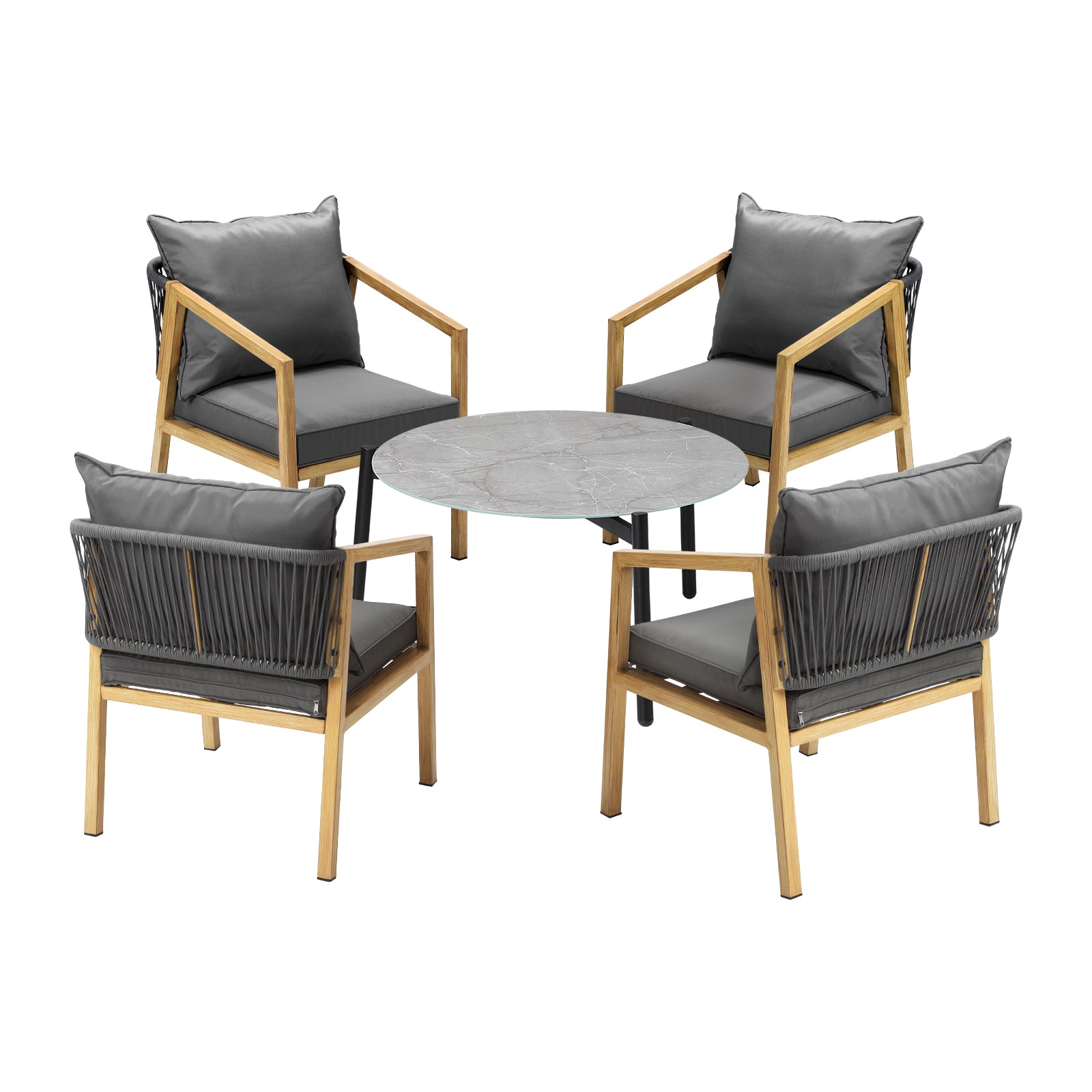 Livsip 5PCS Outdoor Patio Setting Furniture Lounge Set Grey 70cm Coffee Table - Sunyee