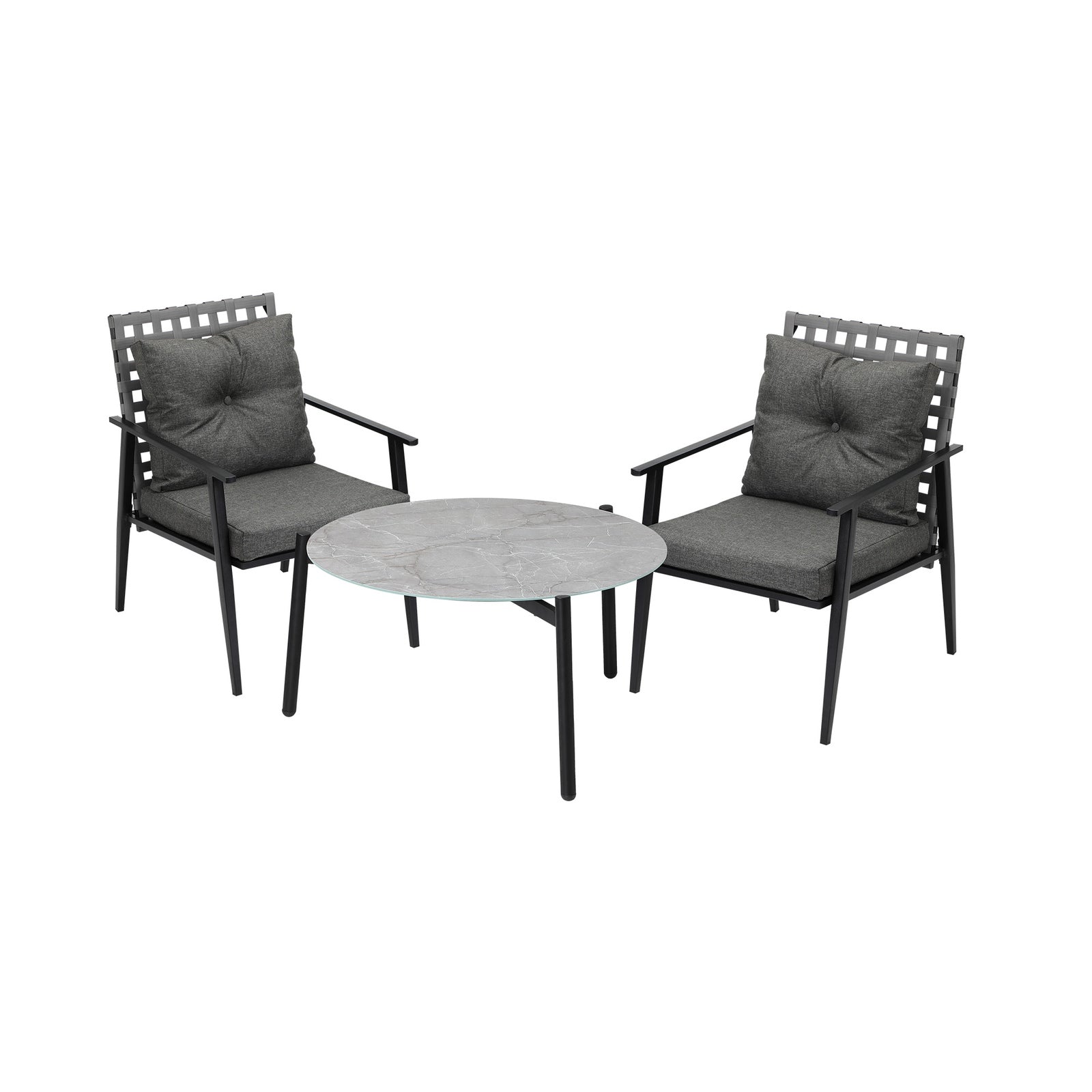 Livsip Outdoor Patio Set 3pc Lounge Sets 70CM Grey Marble Table Rattan Chairs - Sunyee