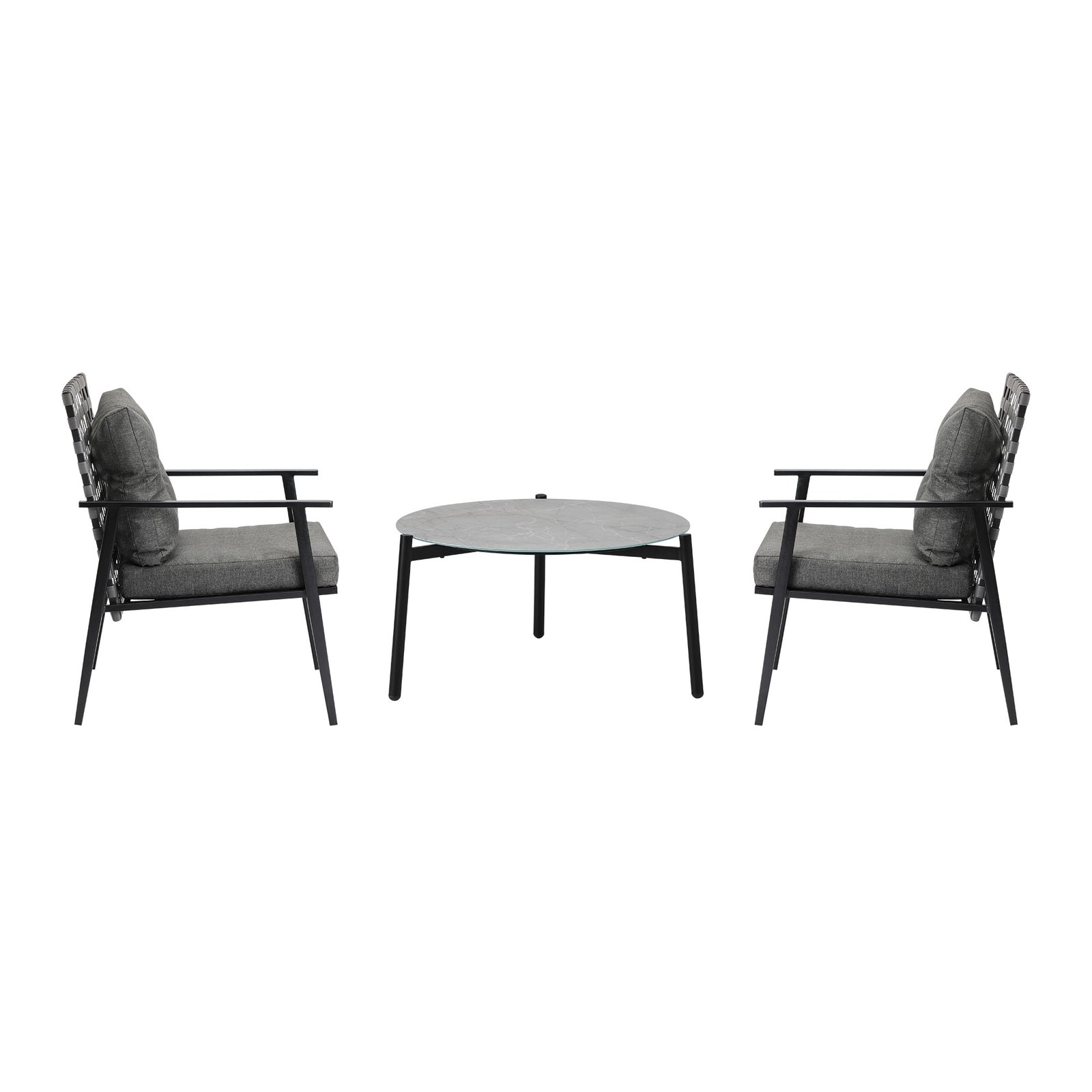 Livsip Outdoor Patio Set 3pc Lounge Sets 70CM Grey Marble Table Rattan Chairs - Sunyee