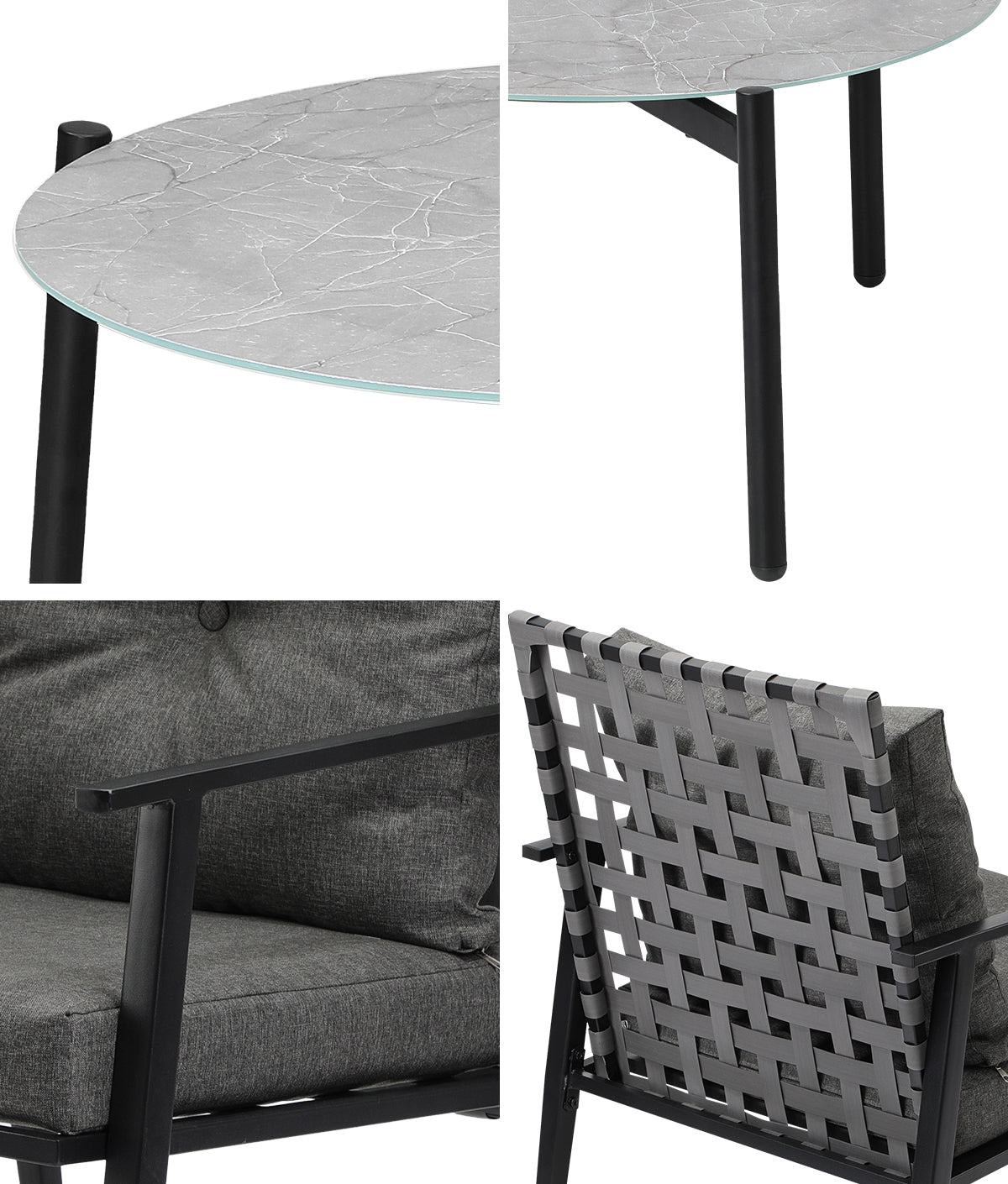 Livsip Outdoor Patio Set 5pc Lounge Sets 70CM Grey Marble Table Rattan Chairs - Sunyee