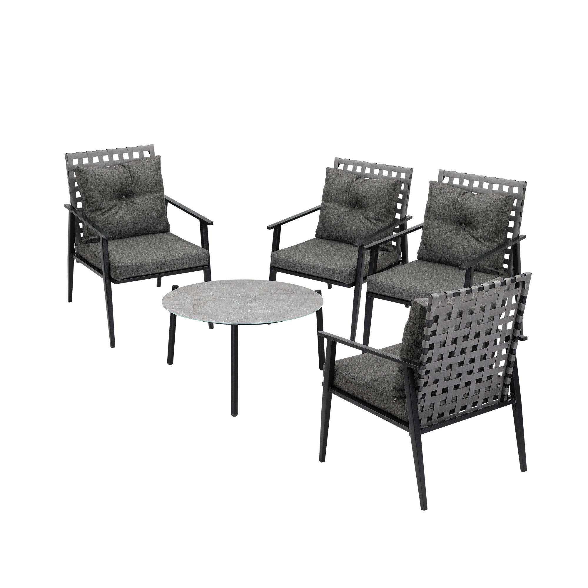 Livsip Outdoor Patio Set 5pc Lounge Sets 70CM Grey Marble Table Rattan Chairs - Sunyee