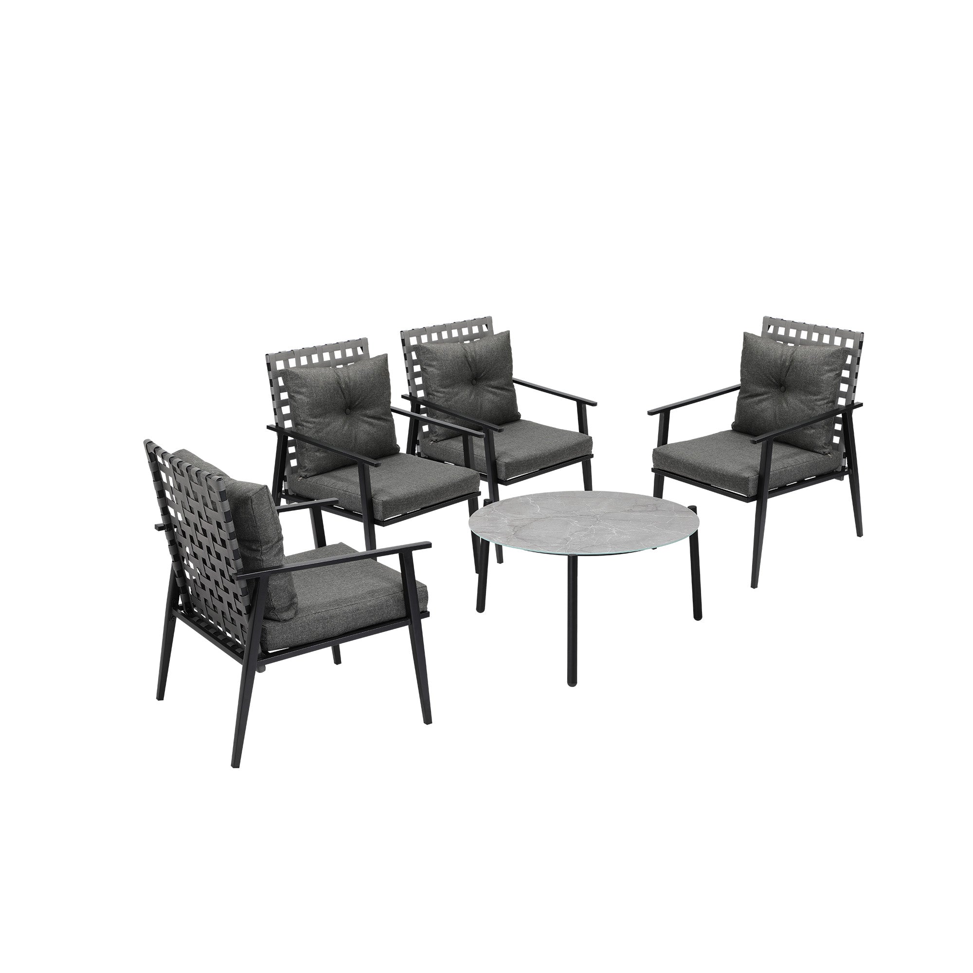 Livsip Outdoor Patio Set 5pc Lounge Sets 70CM Grey Marble Table Rattan Chairs - Sunyee