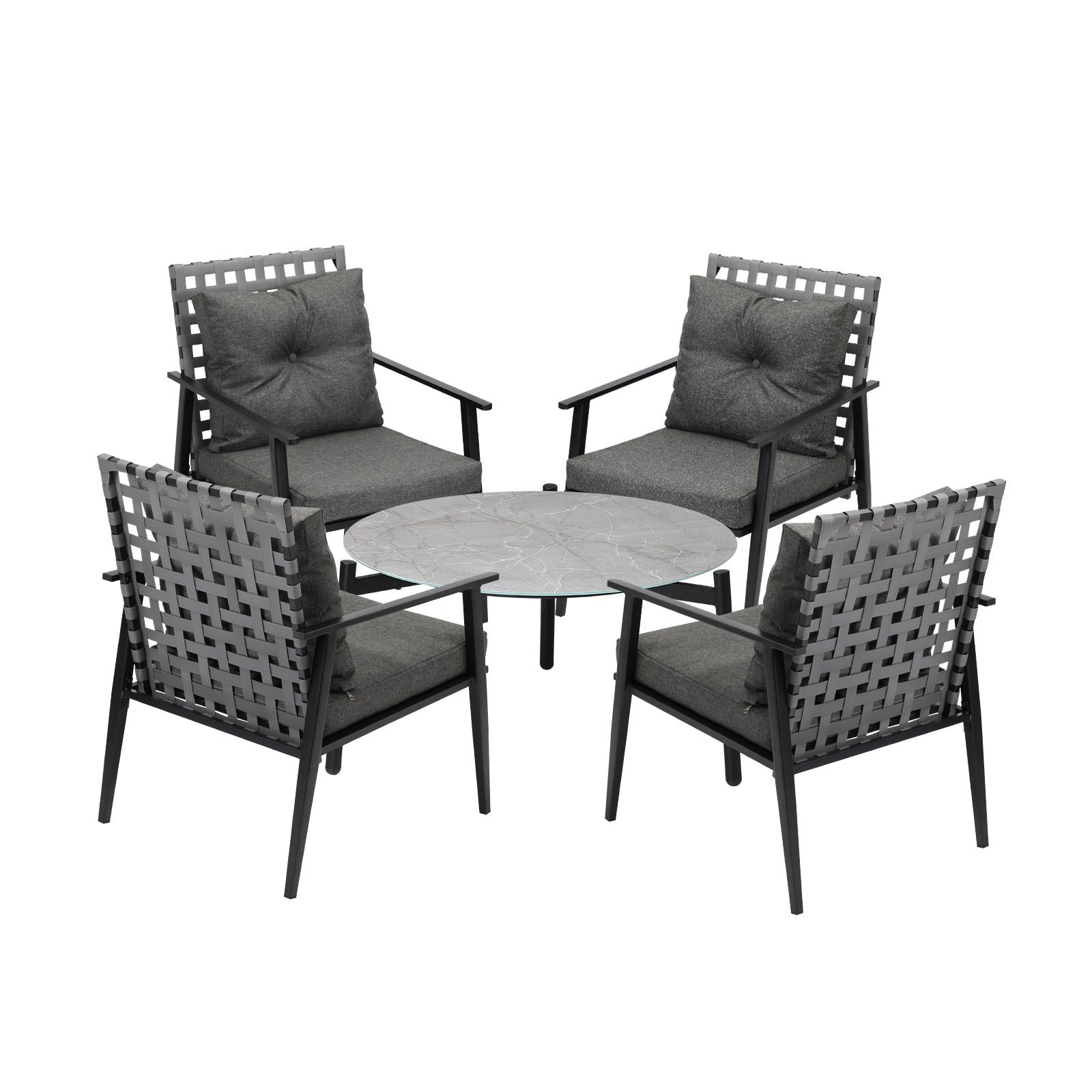 Livsip Outdoor Patio Set 5pc Lounge Sets 70CM Grey Marble Table Rattan Chairs - Sunyee