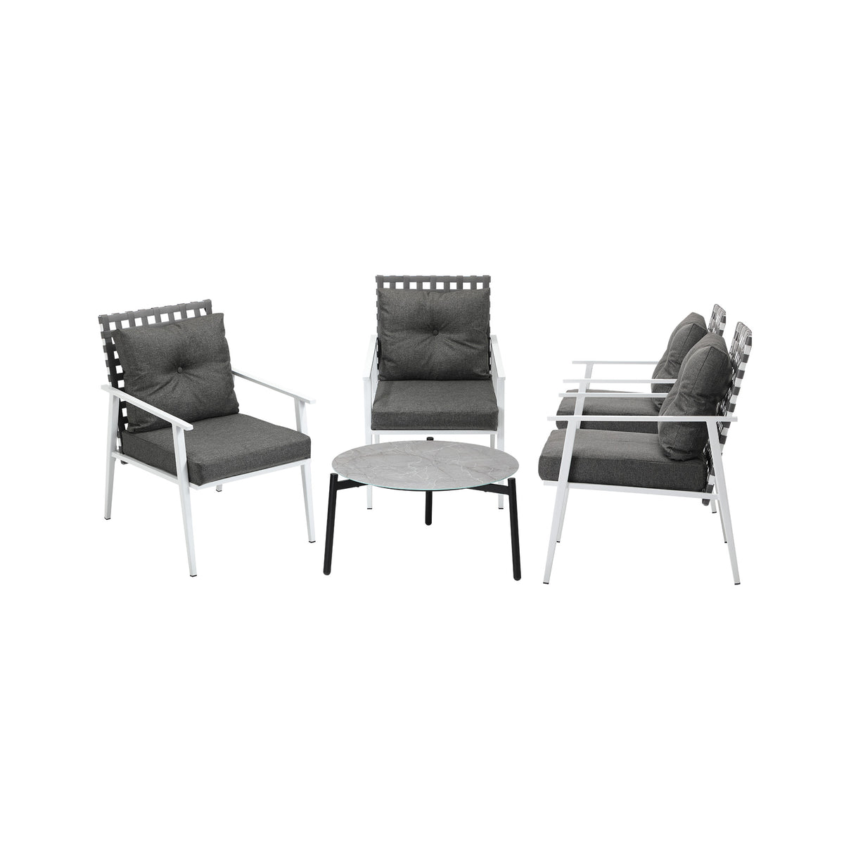 Livsip Outdoor Lounge Sets 5pc Patio Set 70CM Grey Round Table Rattan Chairs - Sunyee