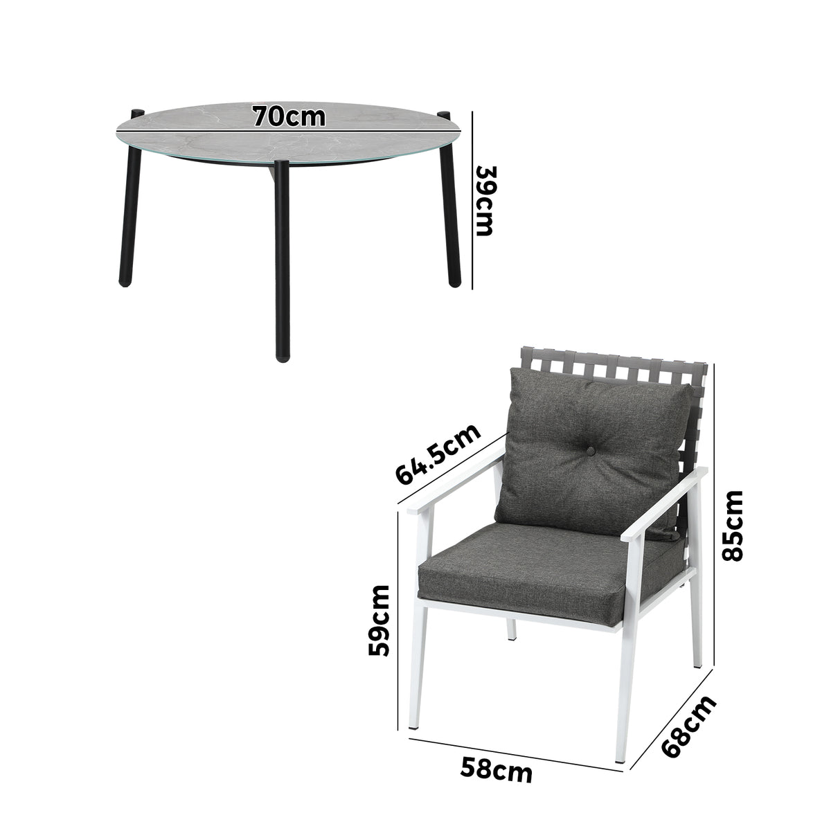 Livsip Outdoor Lounge Sets 5pc Patio Set 70CM Grey Round Table Rattan Chairs - Sunyee