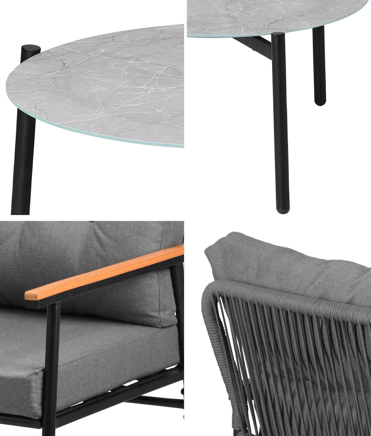 Livsip Outdoor Patio Setting 5 Piece Bistro Lounge Furniture Set 70cm Grey Table - Sunyee