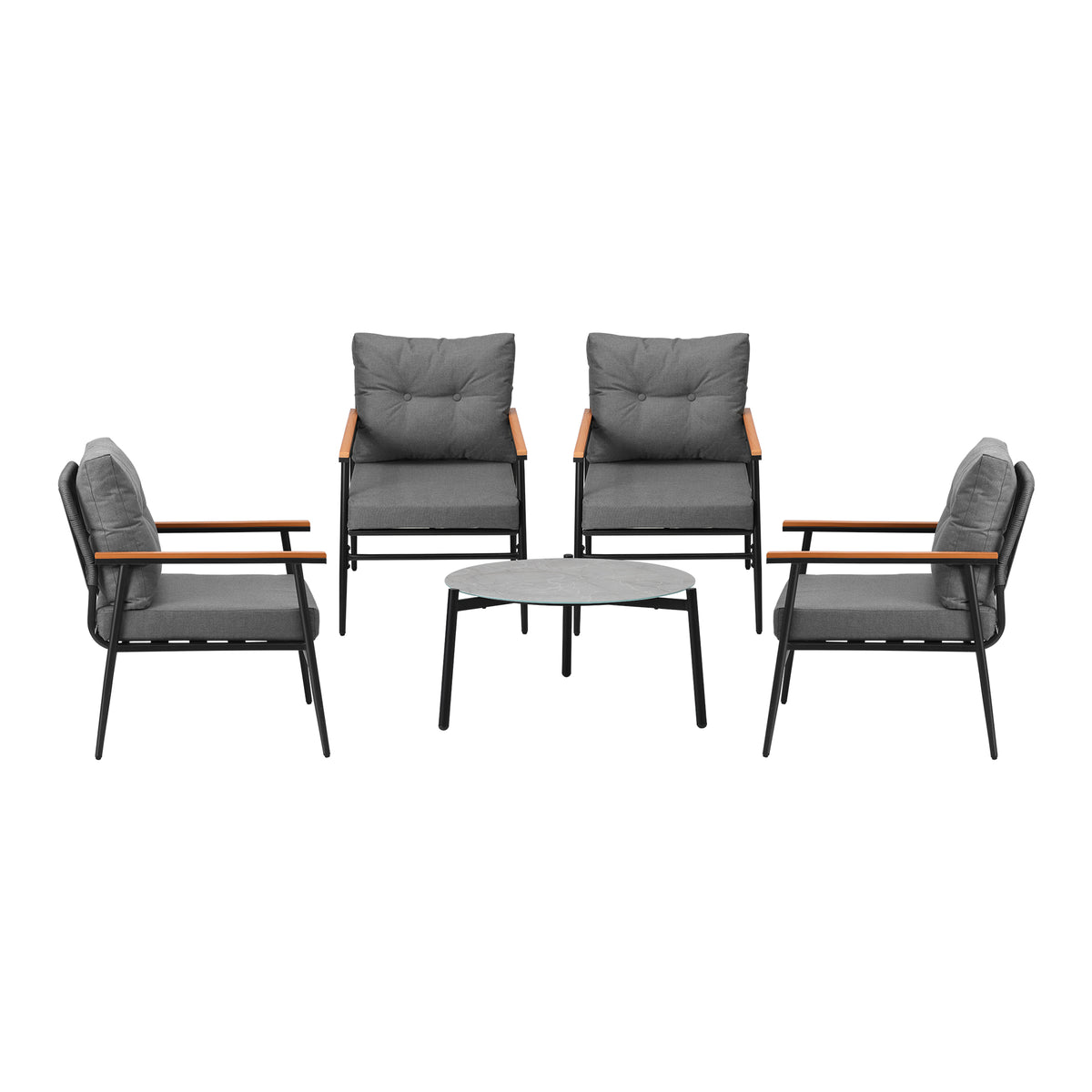Livsip Outdoor Patio Setting 5 Piece Bistro Lounge Furniture Set 70cm Grey Table - Sunyee