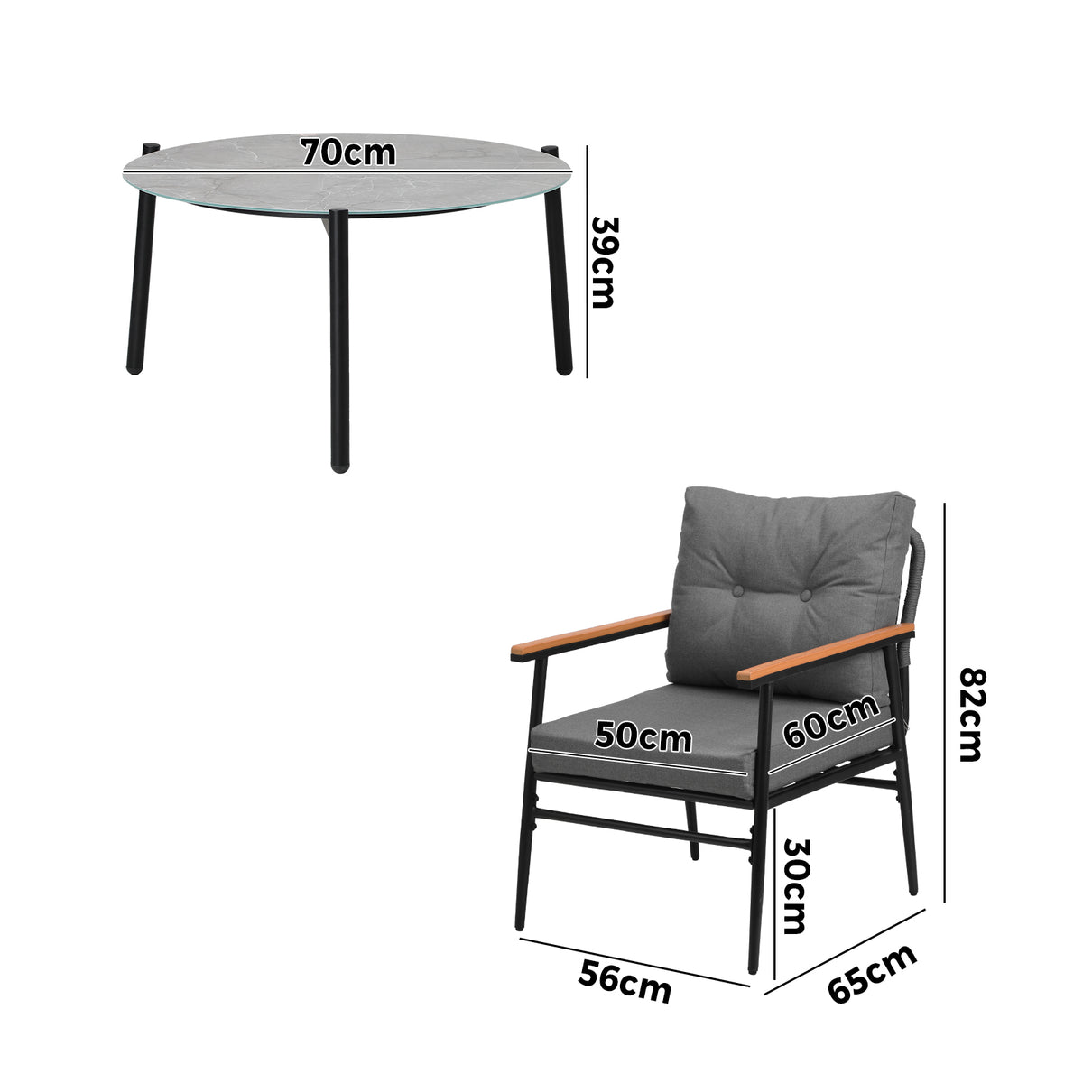 Livsip Outdoor Patio Setting 5 Piece Bistro Lounge Furniture Set 70cm Grey Table - Sunyee
