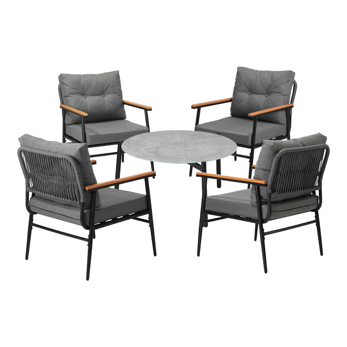 Livsip Outdoor Patio Setting 5 Piece Bistro Lounge Furniture Set 70cm Grey Table - Sunyee