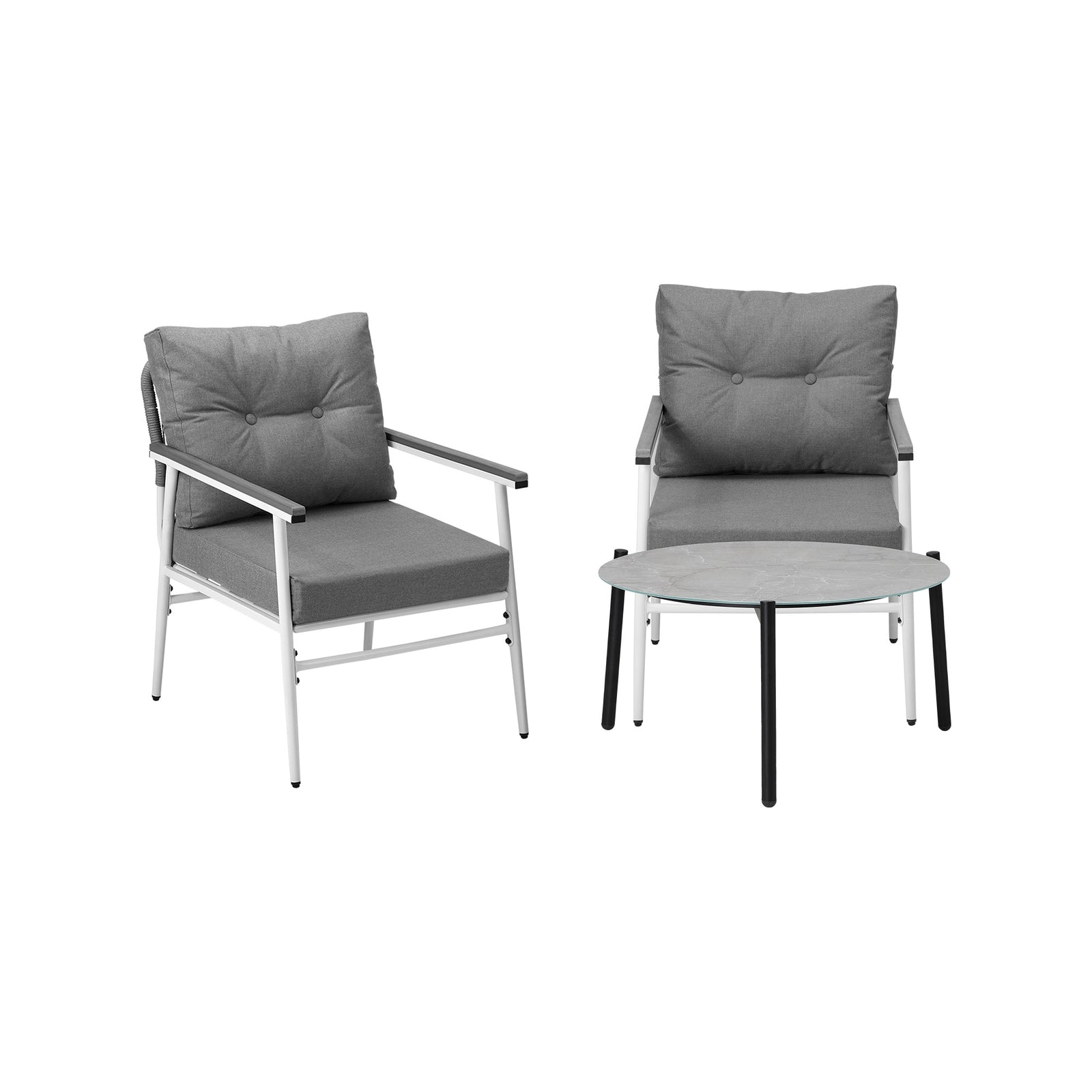 Livsip Outdoor Patio Setting 3PC Bistro Lounge Furniture Set 70cm Grey Table