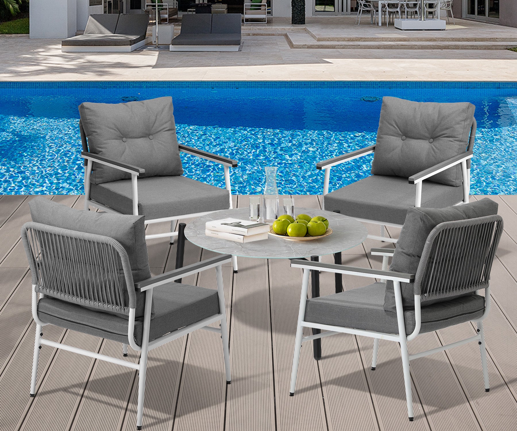 Livsip Outdoor Patio Setting 5PC Bistro Lounge Furniture Set 70cm Grey Table - Sunyee