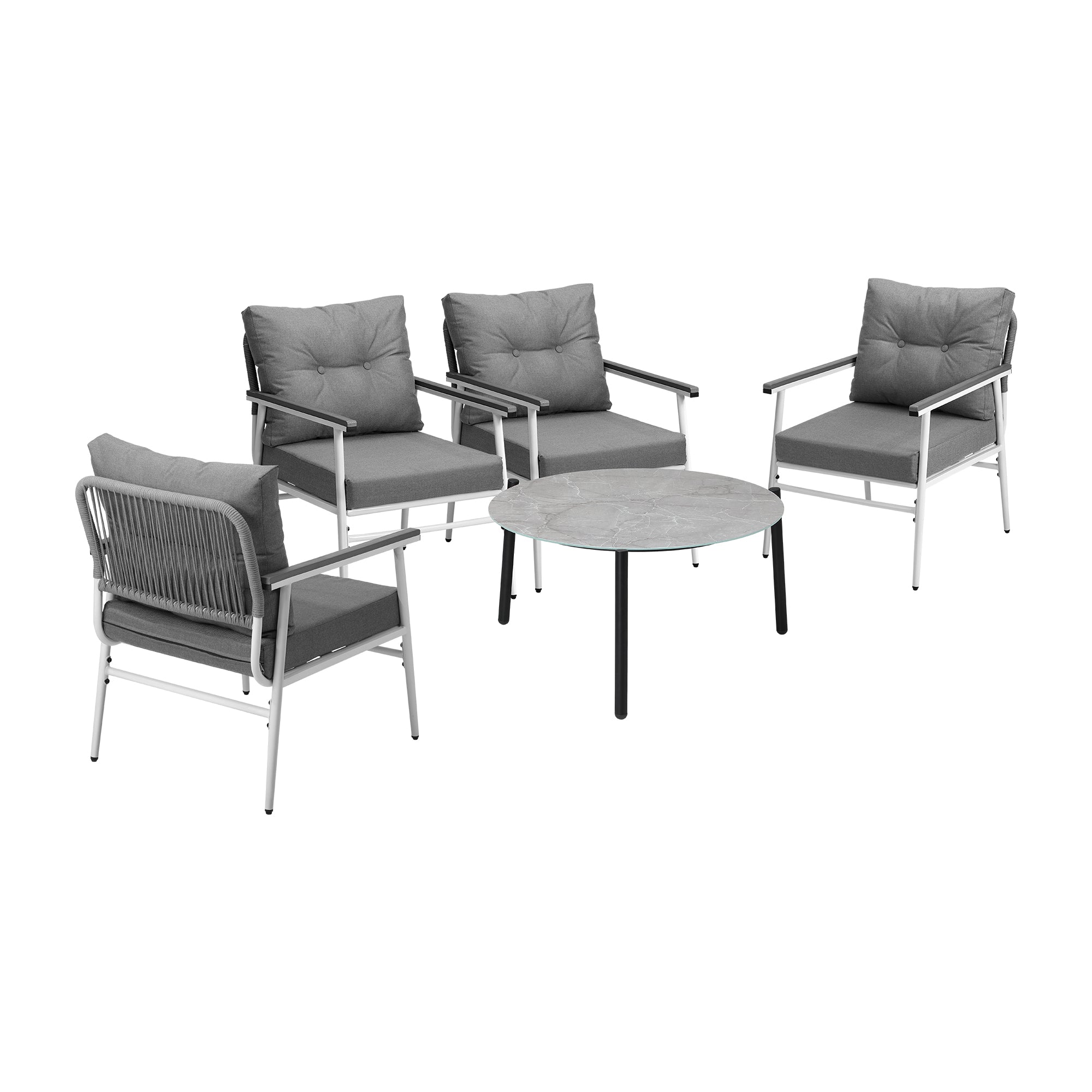 Livsip Outdoor Patio Setting 5PC Bistro Lounge Furniture Set 70cm Grey Table - Sunyee