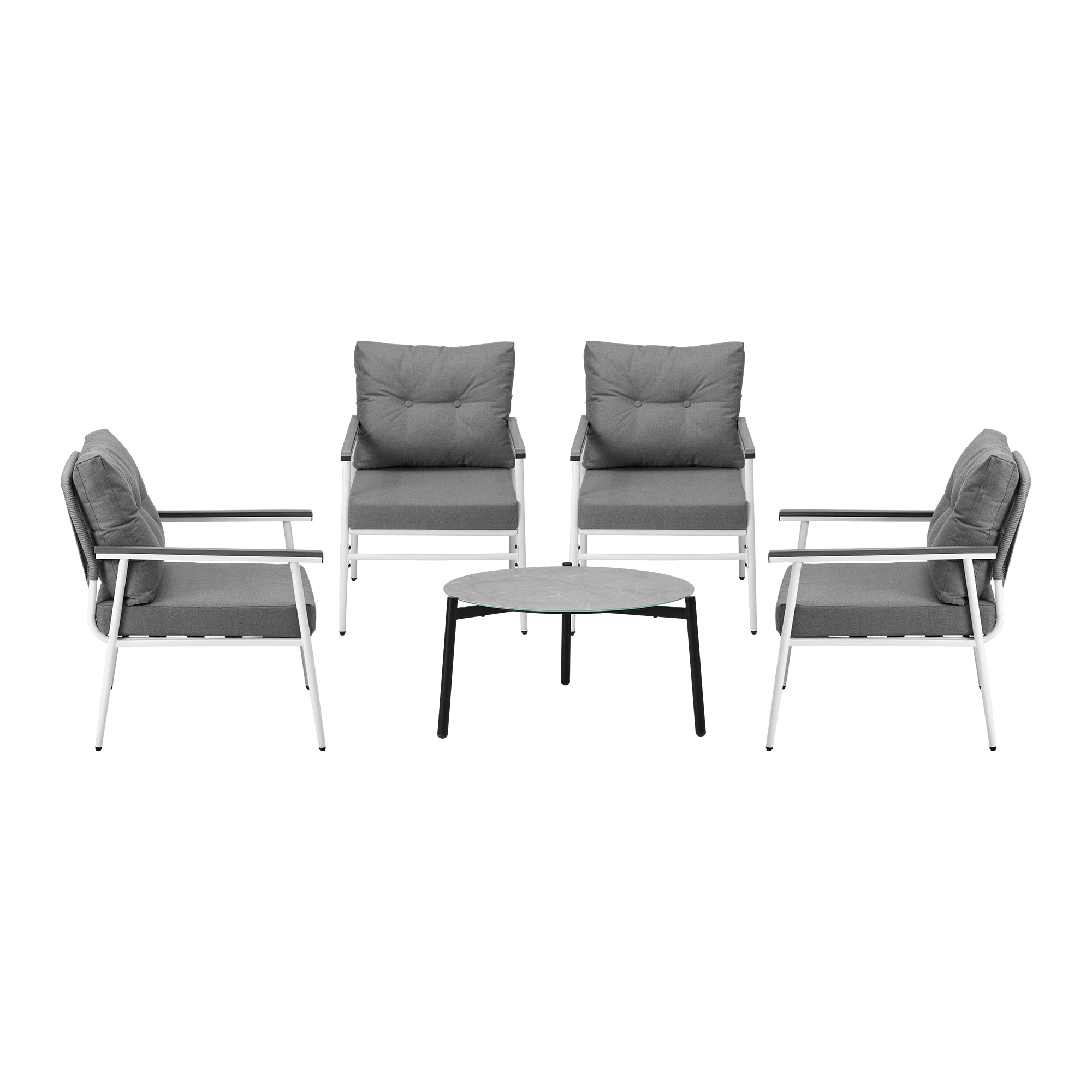 Livsip Outdoor Patio Setting 5PC Bistro Lounge Furniture Set 70cm Grey Table - Sunyee