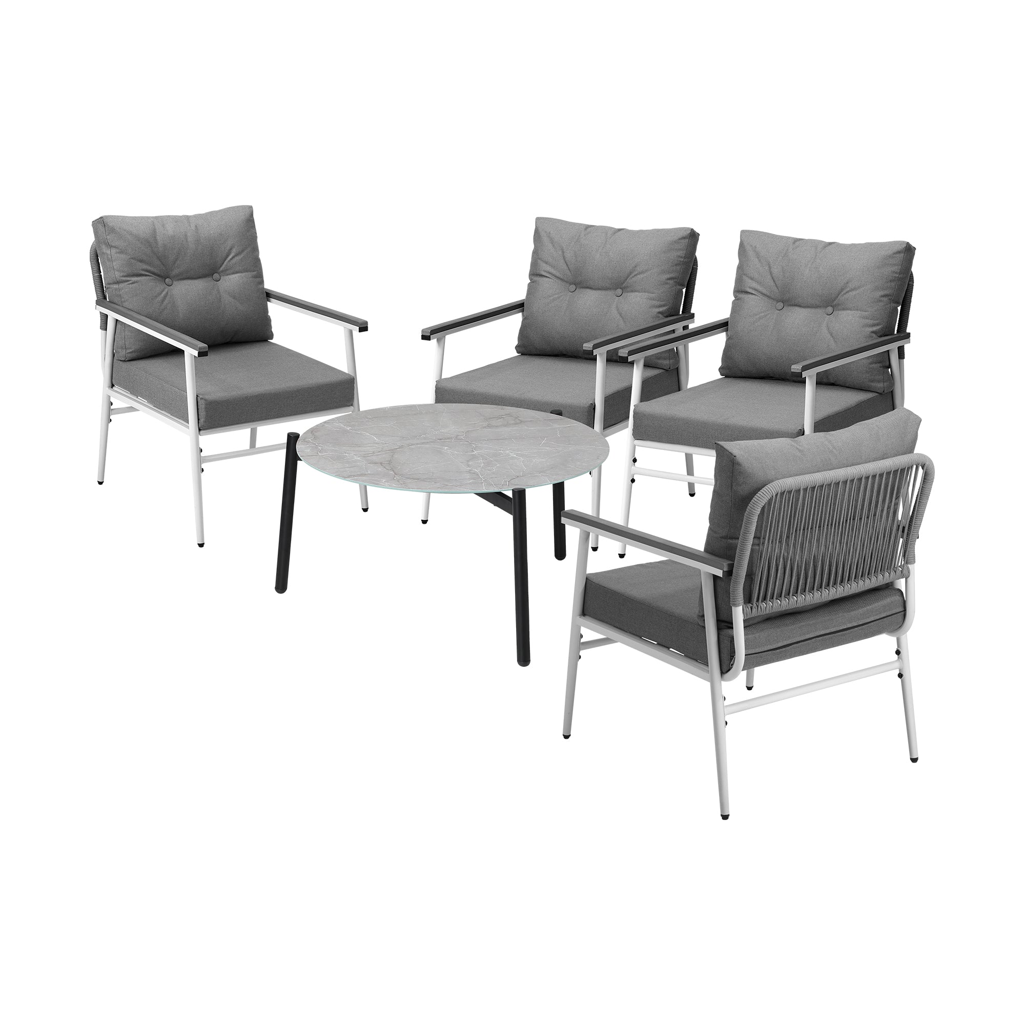 Livsip Outdoor Patio Setting 5PC Bistro Lounge Furniture Set 70cm Grey Table - Sunyee