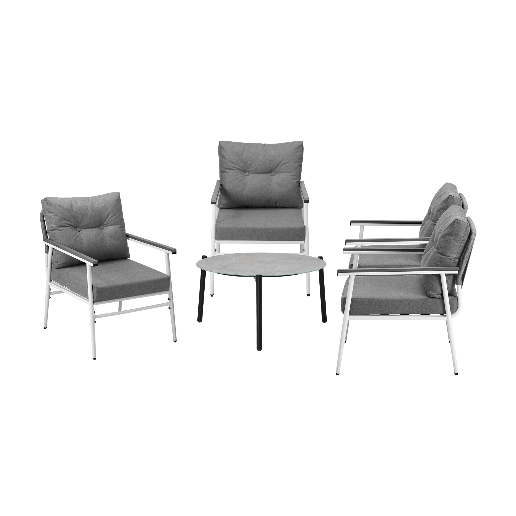 Livsip Outdoor Patio Setting 5PC Bistro Lounge Furniture Set 70cm Grey Table - Sunyee