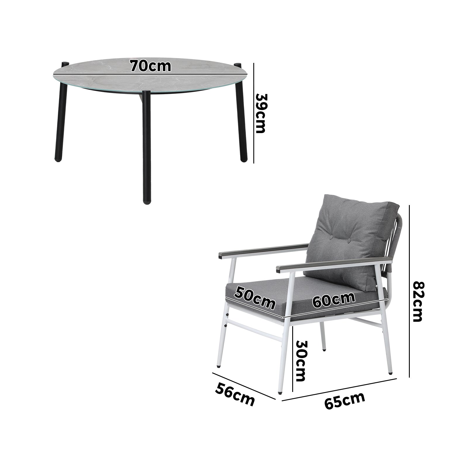 Livsip Outdoor Patio Setting 5PC Bistro Lounge Furniture Set 70cm Grey Table - Sunyee