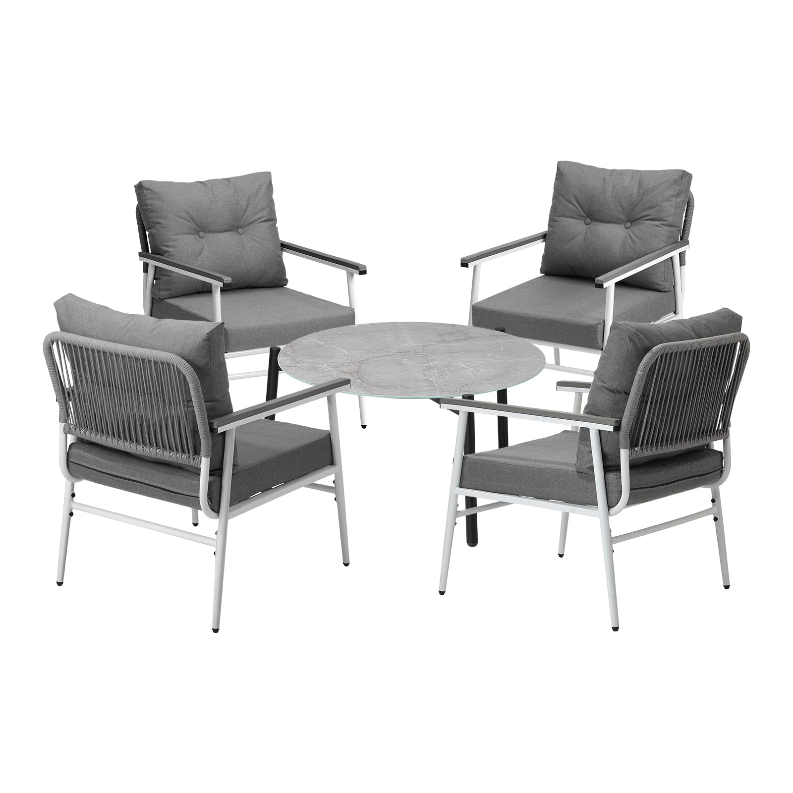 Livsip Outdoor Patio Setting 5PC Bistro Lounge Furniture Set 70cm Grey Table - Sunyee
