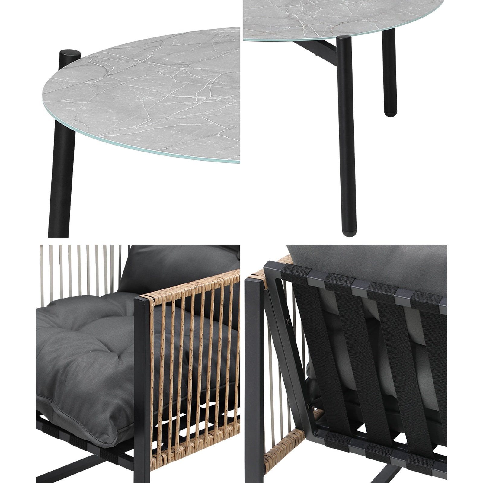 Livsip Outdoor Patio Set Furniture Grey 70cm Coffee Table Rattan Chairs 5PCS - Sunyee