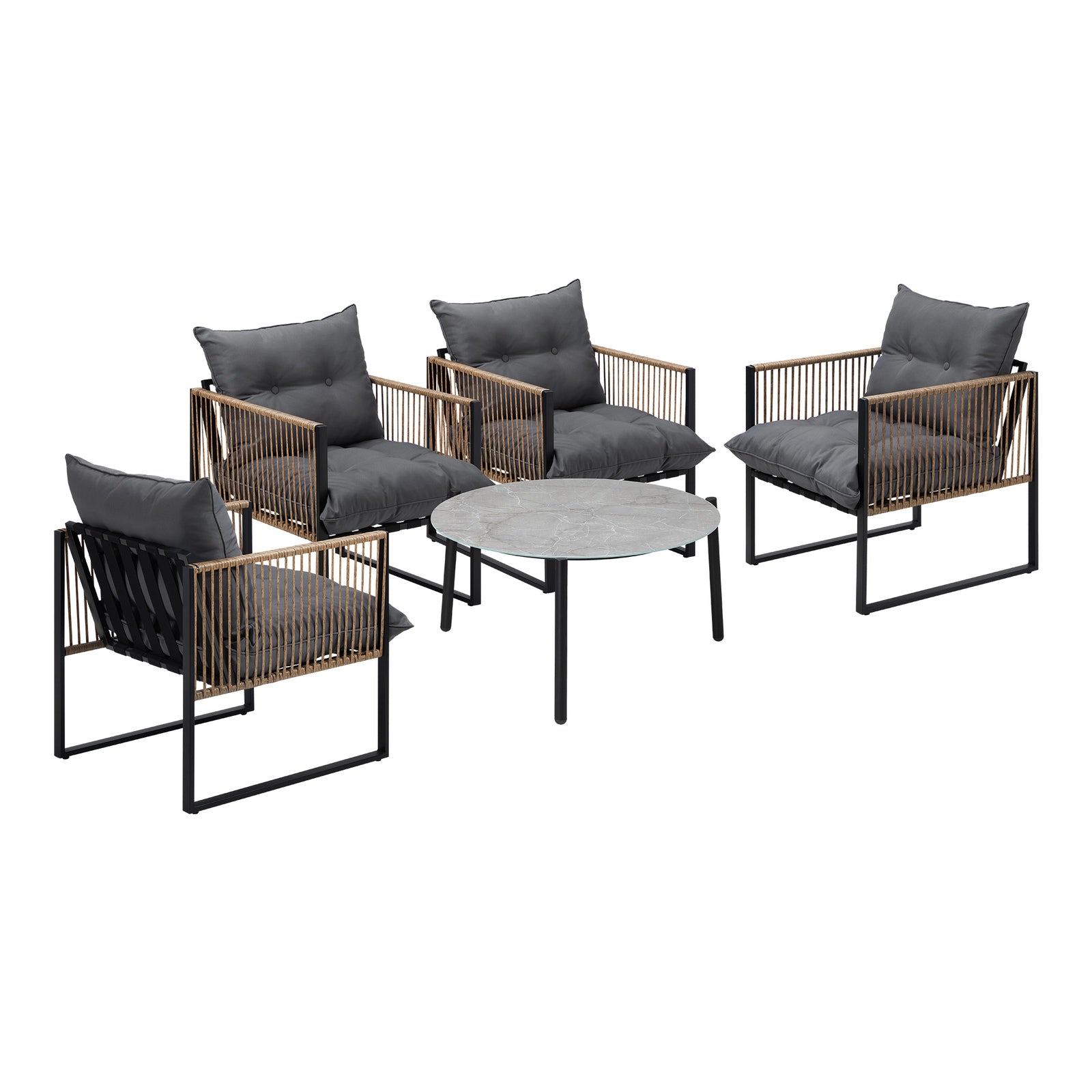 Livsip Outdoor Patio Set Furniture Grey 70cm Coffee Table Rattan Chairs 5PCS - Sunyee