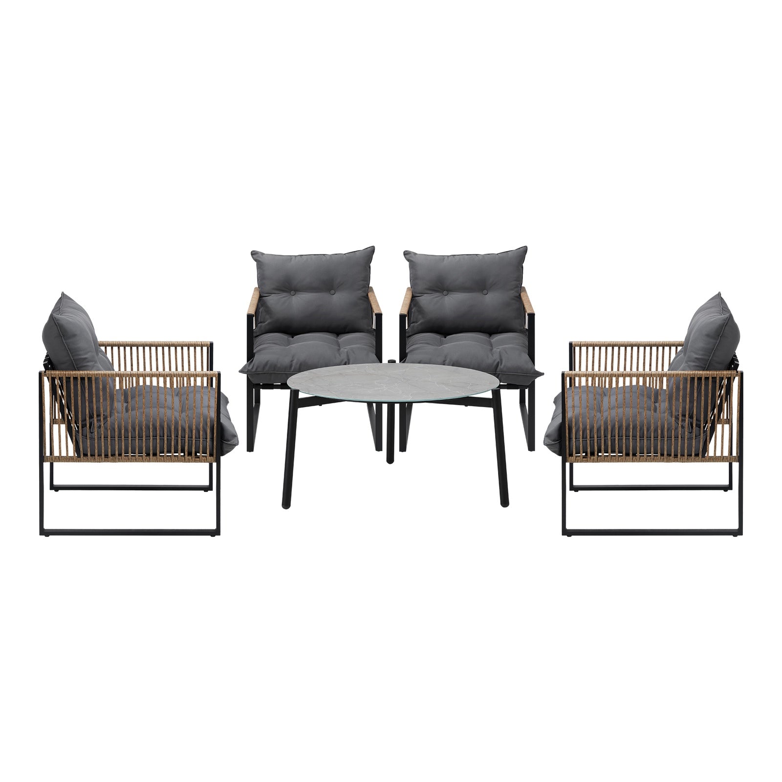 Livsip Outdoor Patio Set Furniture Grey 70cm Coffee Table Rattan Chairs 5PCS - Sunyee