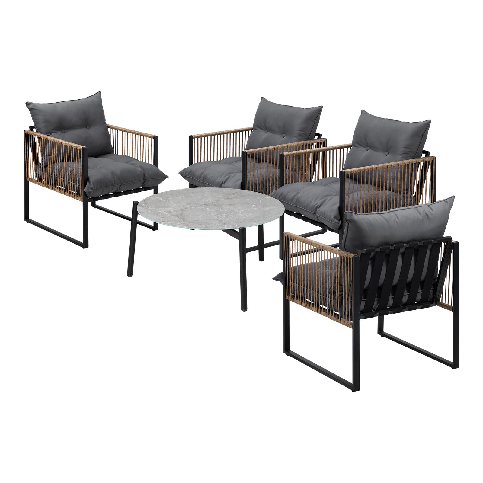Livsip Outdoor Patio Set Furniture Grey 70cm Coffee Table Rattan Chairs 5PCS - Sunyee