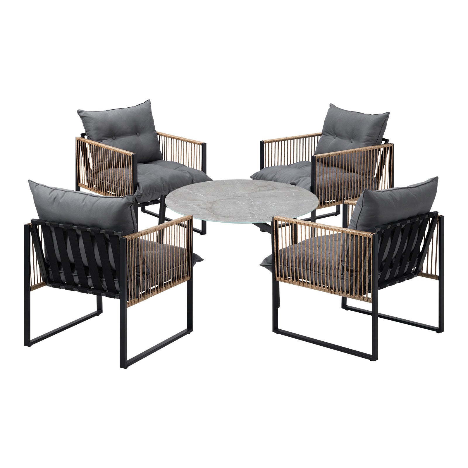 Livsip Outdoor Patio Set Furniture Grey 70cm Coffee Table Rattan Chairs 5PCS - Sunyee