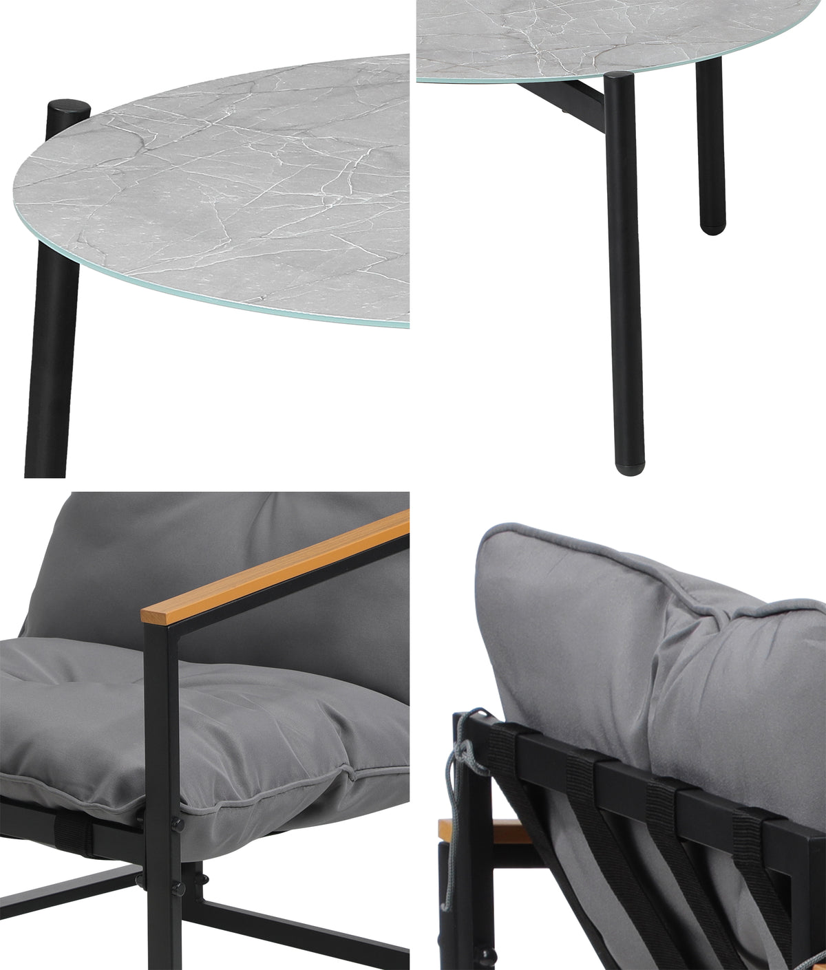 Livsip 3PC Outdoor Patio Furniture Set Bistro Sets 70CM Round Grey Marble Table - Sunyee