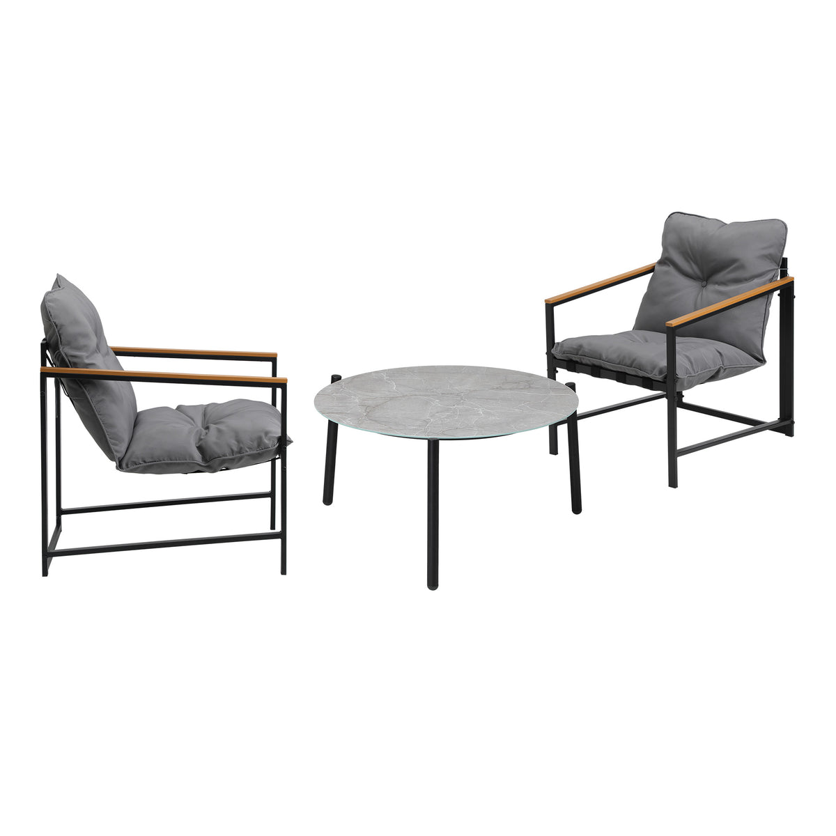 Livsip 3PC Outdoor Patio Furniture Set Bistro Sets 70CM Round Grey Marble Table - Sunyee