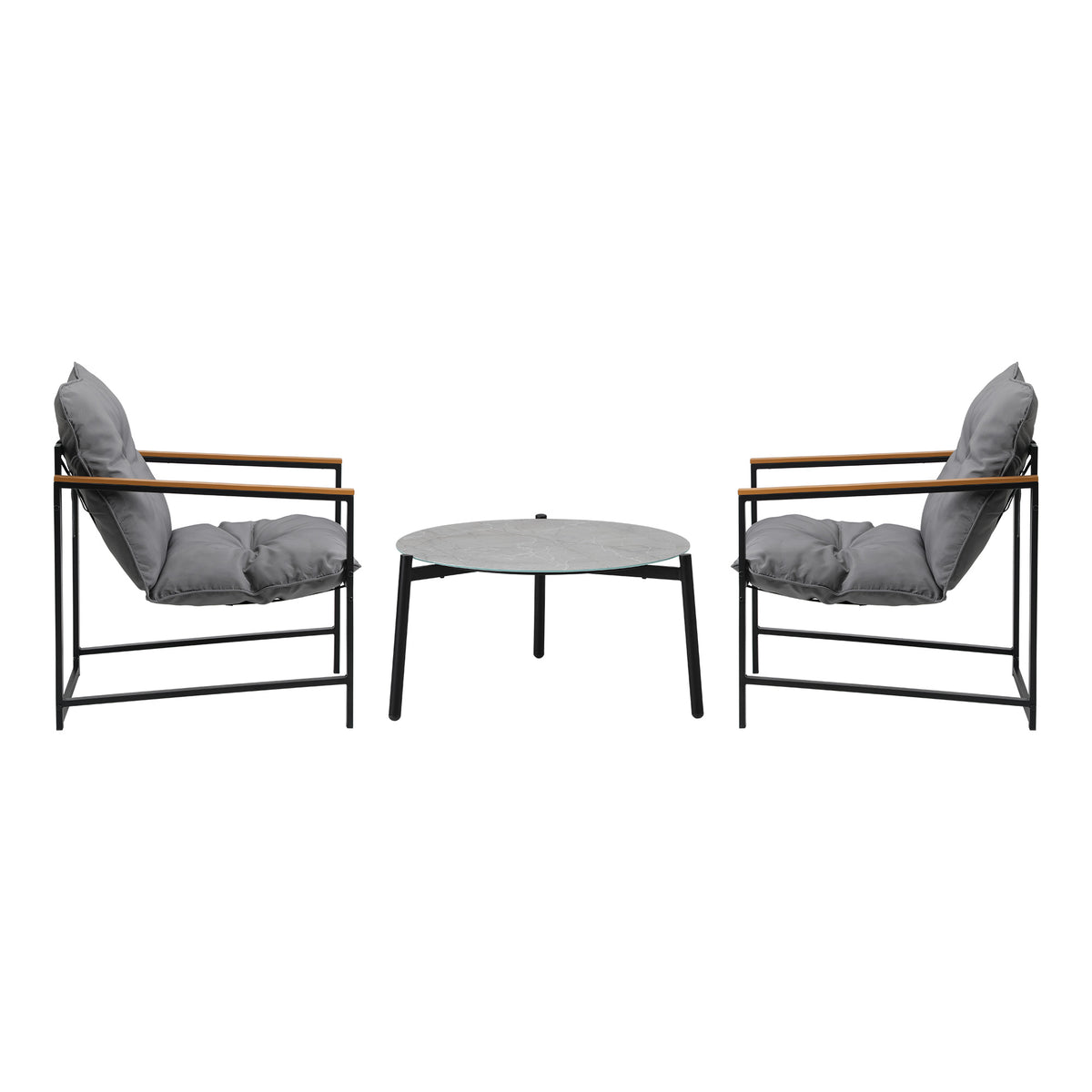 Livsip 3PC Outdoor Patio Furniture Set Bistro Sets 70CM Round Grey Marble Table - Sunyee