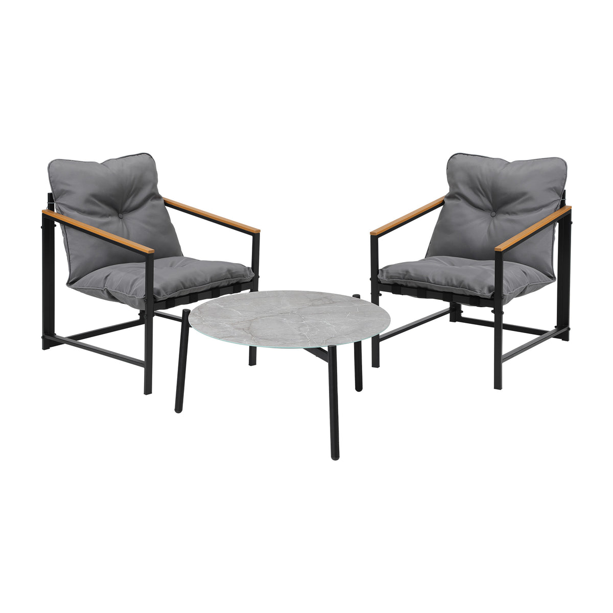 Livsip 3PC Outdoor Patio Furniture Set Bistro Sets 70CM Round Grey Marble Table - Sunyee